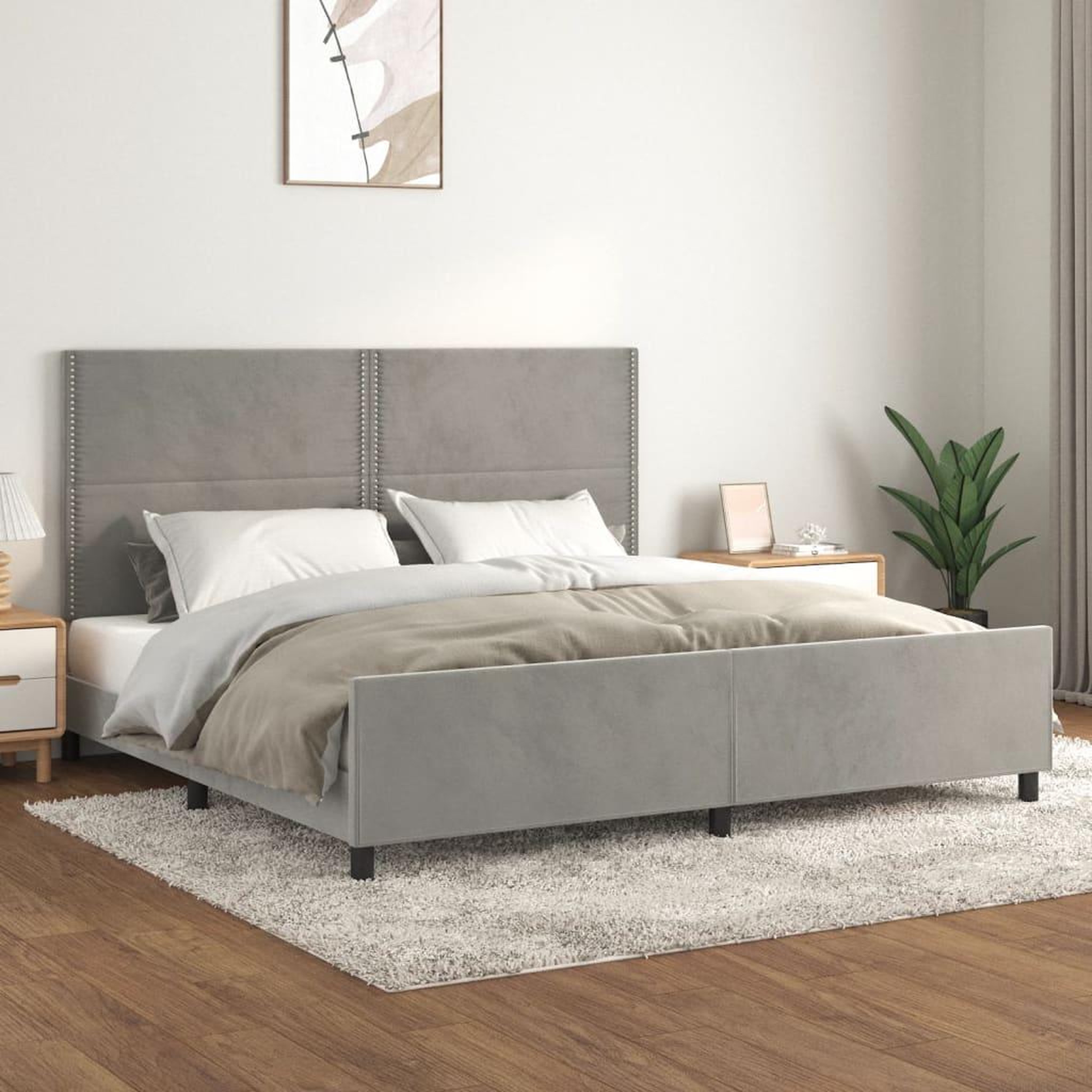 Voir la diapositive 1 : VIDAXL Cadre de lit sans matelas gris clair 200x200 cm velours