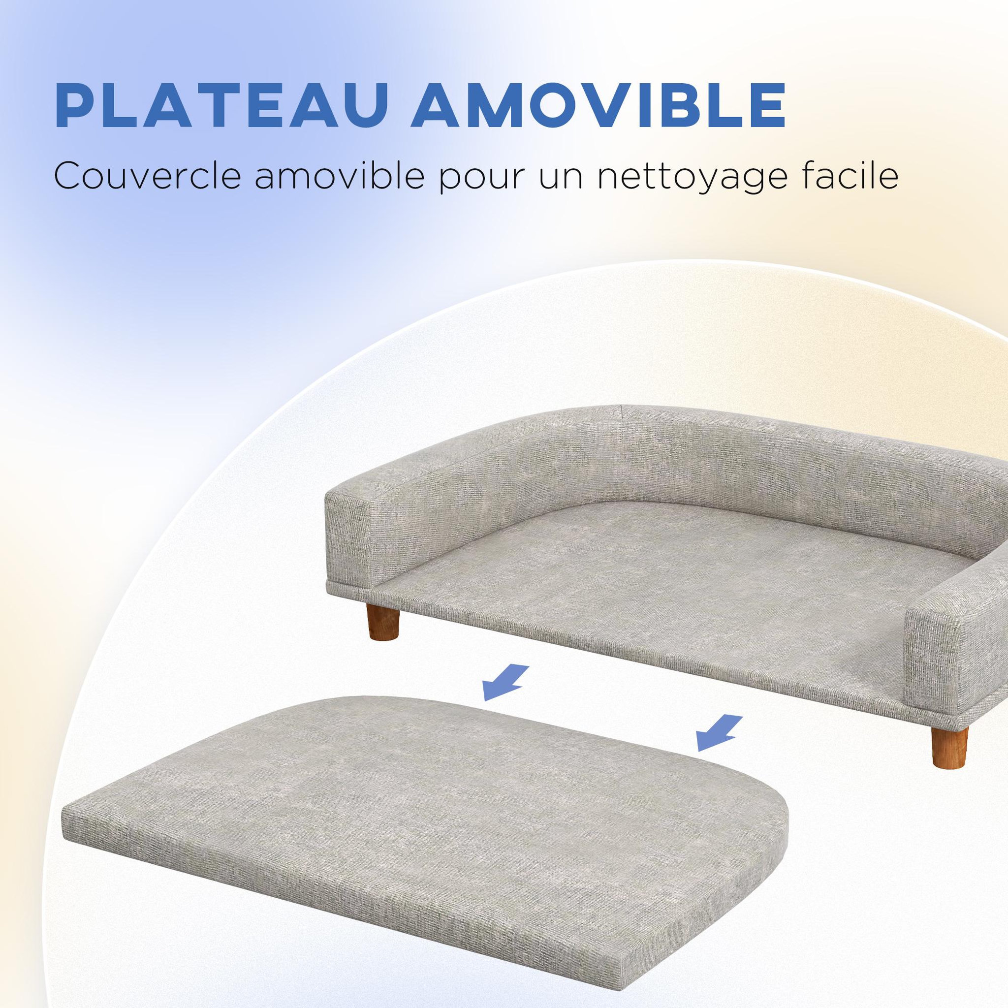 Voir la diapositive 5 : PAWHUT Canapé chien lit pour chien design scandinave coussin déhoussable dim 98l x 67l x 25h cm pieds bois tissu polyester gris