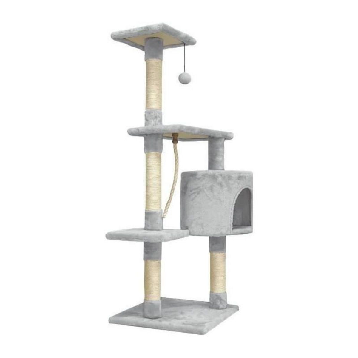 PALOMAR Arbre a chat - 40 x 40 x 110 cm - PALOMA - Gris - 3 plateformes, 1 corde, 1 niche , poteaux a griffer
