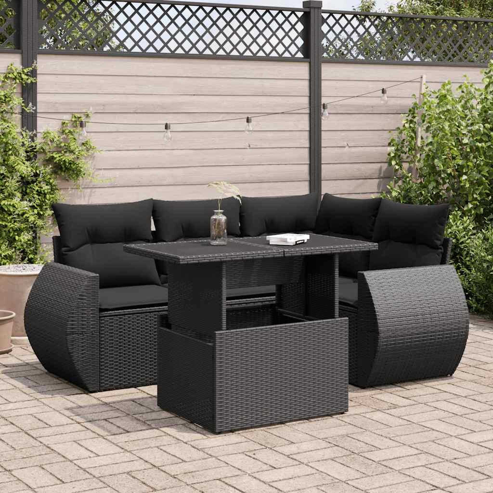 VIDAXL Salon de jardin 5 pcs avec coussins noir resine tressee