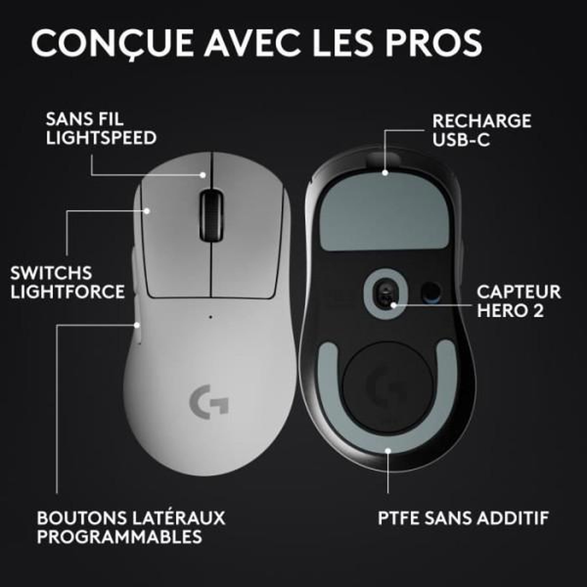 Voir la diapositive 6 : Logitech Souris gamer sans fil pro x superlight2 dex lightspeed blan
