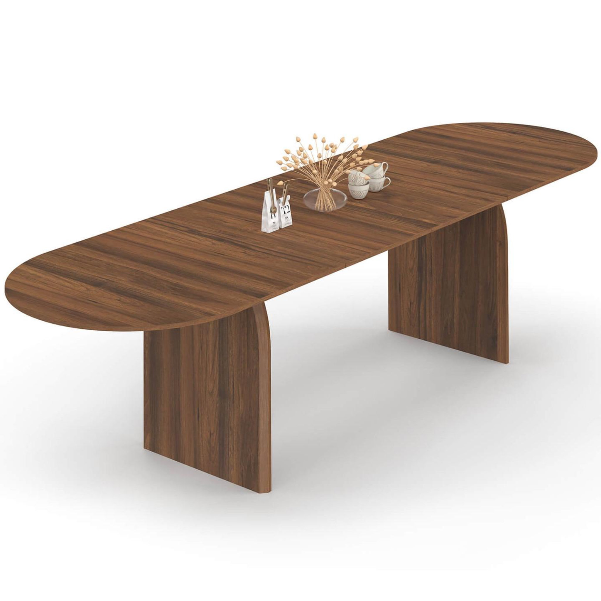 ID MARKET Table à manger extensible japandi ovale edith 6-12 personnes noyer 200-300 cm
