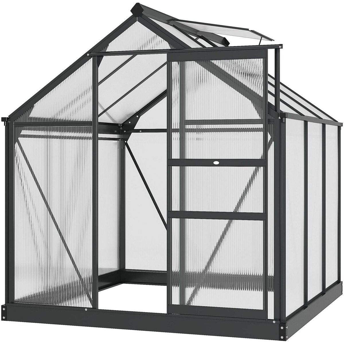 OUTSUNNY Serre de jardin aluminium polycarbonate 3,65 m² dim. 1,9L x 1,92l x 2,01H m lucarne, porte coulissante + fondation incluse alu. gris polycarbonate transparent