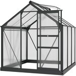 OUTSUNNY Serre de jardin aluminium polycarbonate 3,65 m² dim. 1,9L x 1,92l x 2,01H m lucarne, porte coulissante + fondation incluse alu. gris polycarbonate transparent