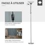 Voir la diapositive 5 : HOMCOM Lampadaire 2 têtes douilles E27 E14 base métal dim. Ø28 x 179,5H cm gris blanc