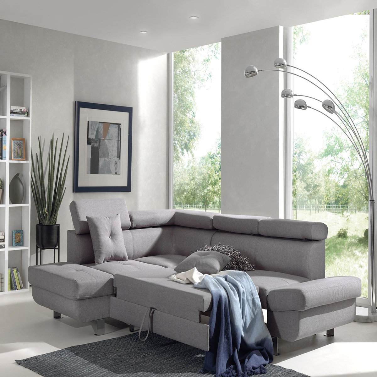 BEST MOBILIER Lisbona - canapé d'angle gauche convertible - 5 places - avec têtières