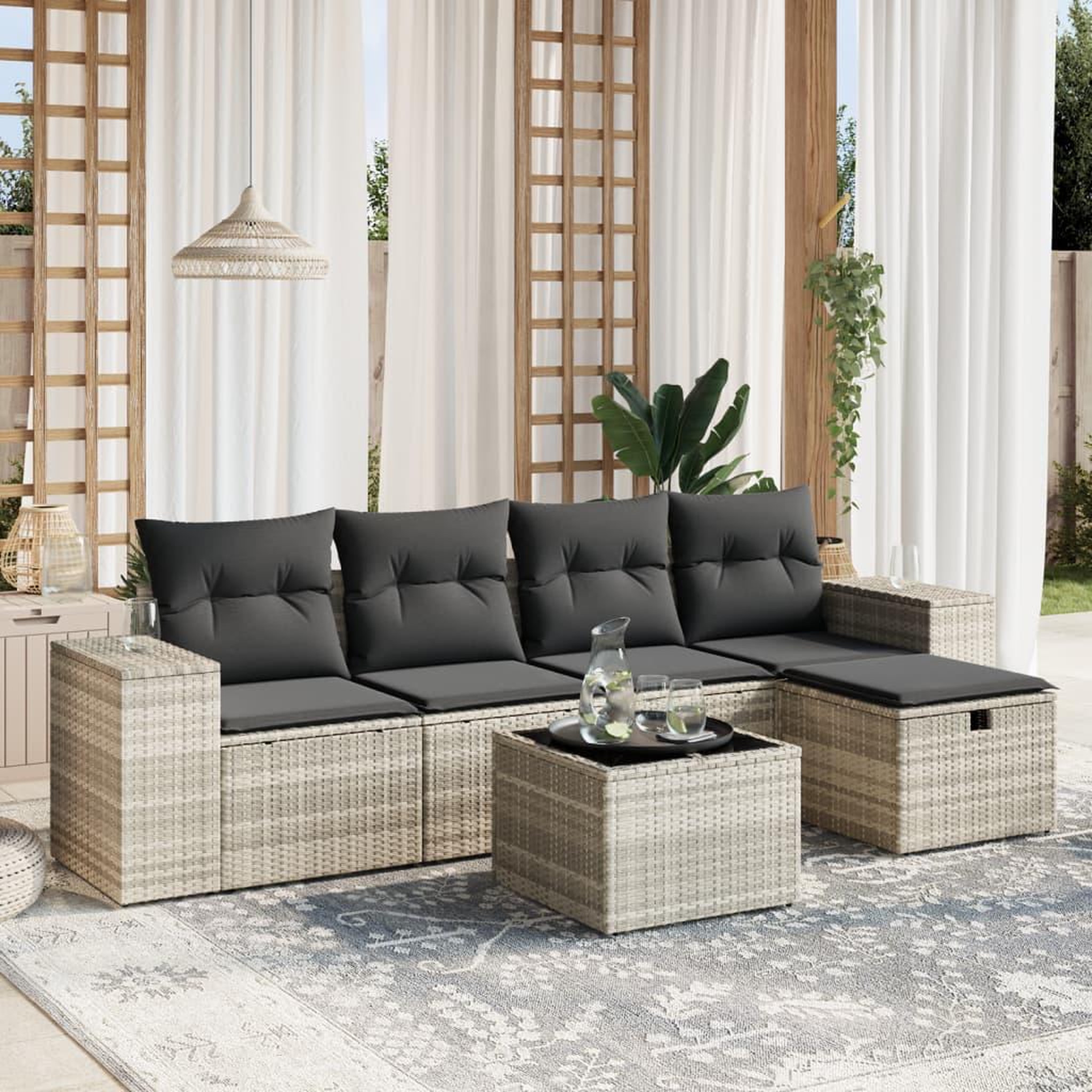 VIDAXL Salon de jardin 6 pcs avec coussins gris clair resine tressee