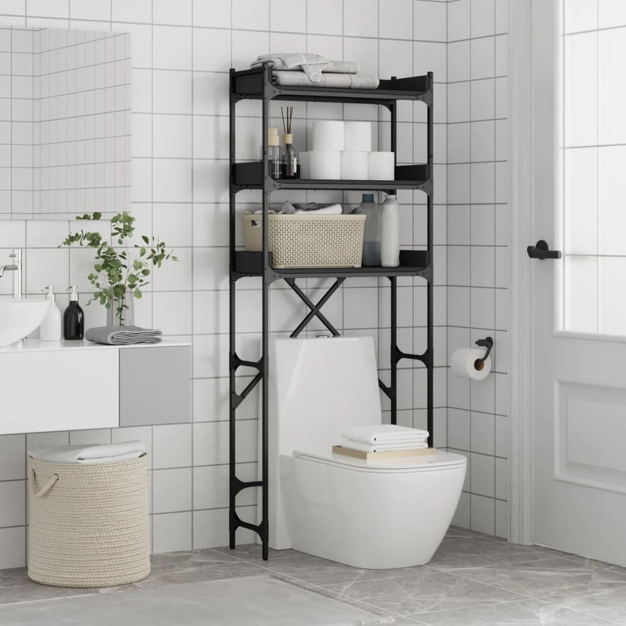 Voir la diapositive 4 : VIDAXL Etagere de lave-linge noir 67x25x163 cm bois d'ingenierie