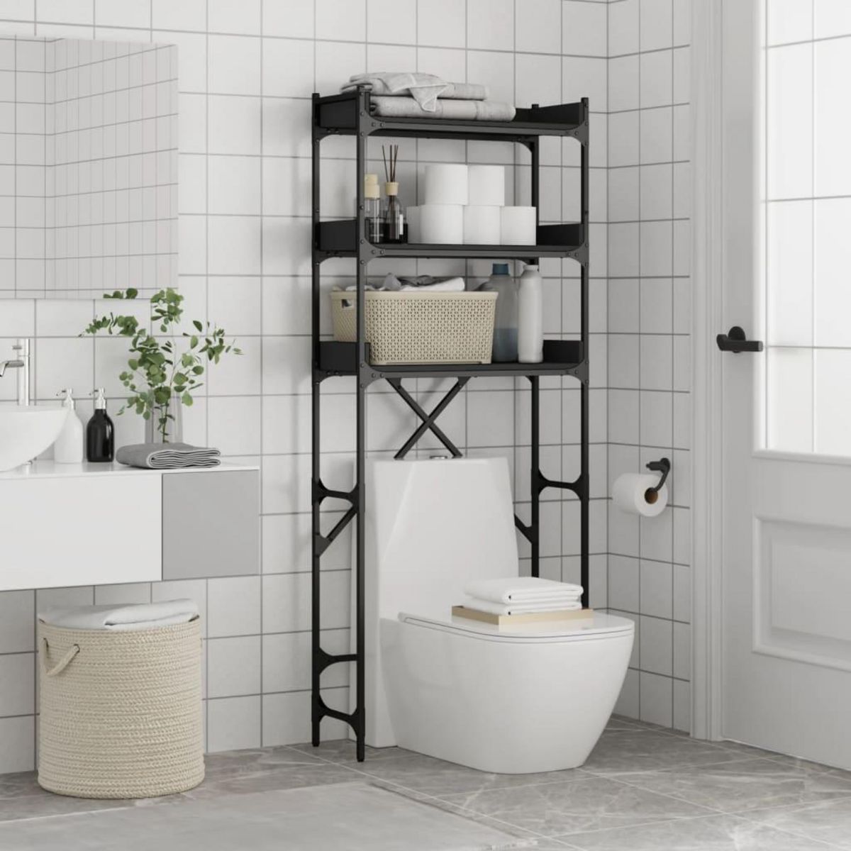 VIDAXL Etagere de lave-linge noir 67x25x163 cm bois d'ingenierie