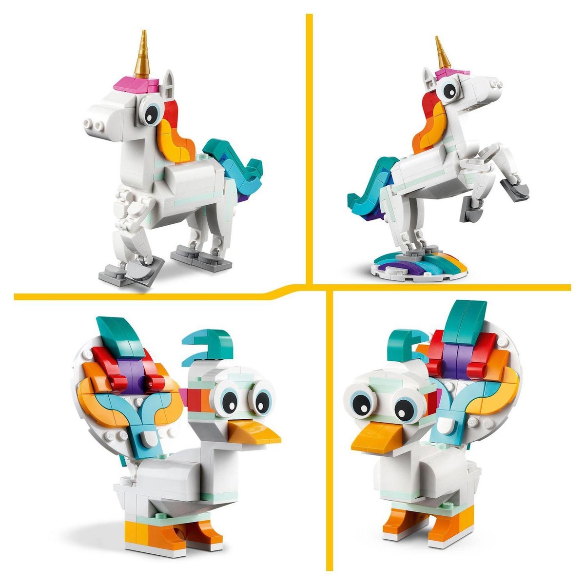 LEGO Creator 31140 - La licorne magique, Jouet Transformable, Hippocampe en Paon en Arc-en-Ciel avec Licorne