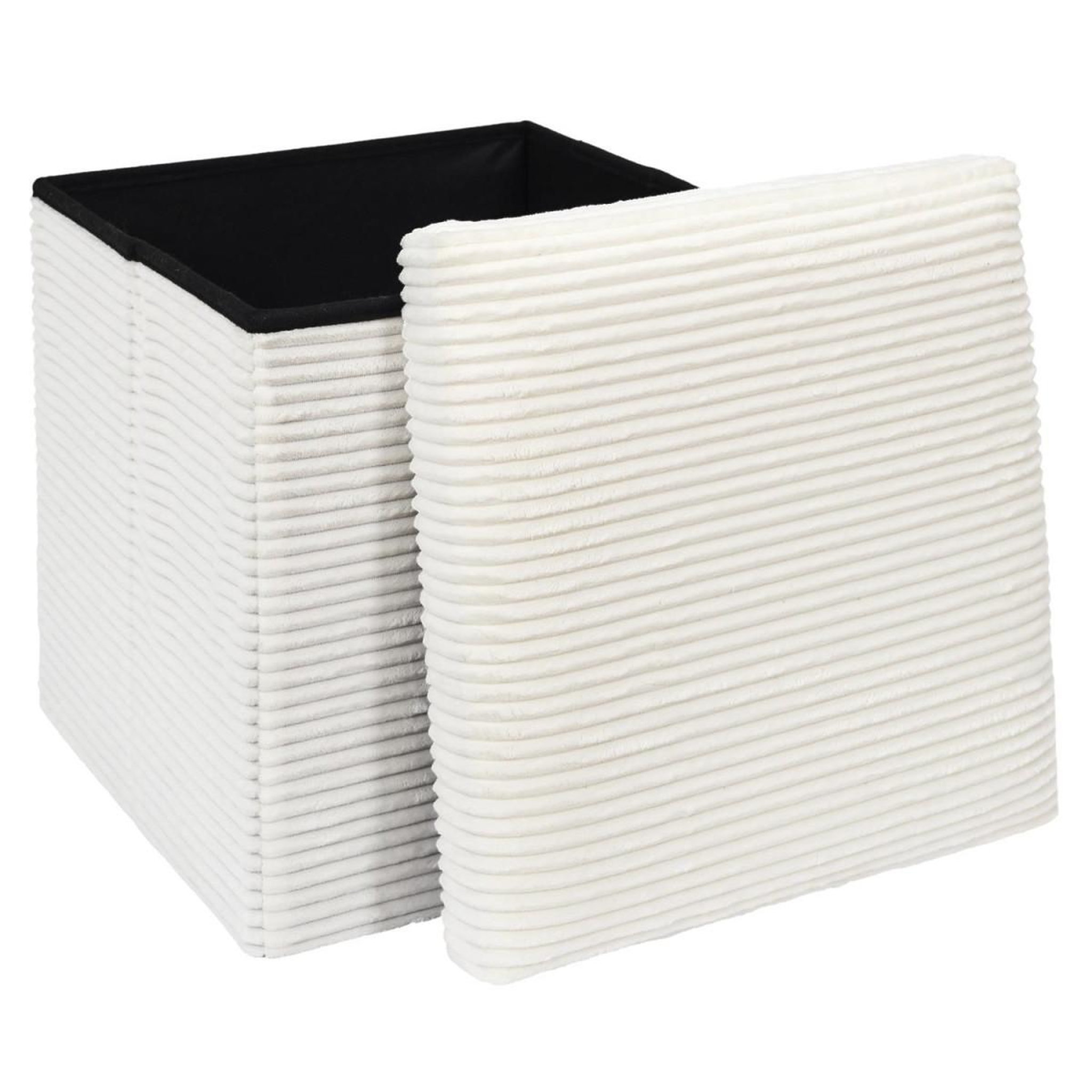 Voir la diapositive 3 : The Home Deco Factory Pouf coffre pliable côtelé  scott  38cm beige