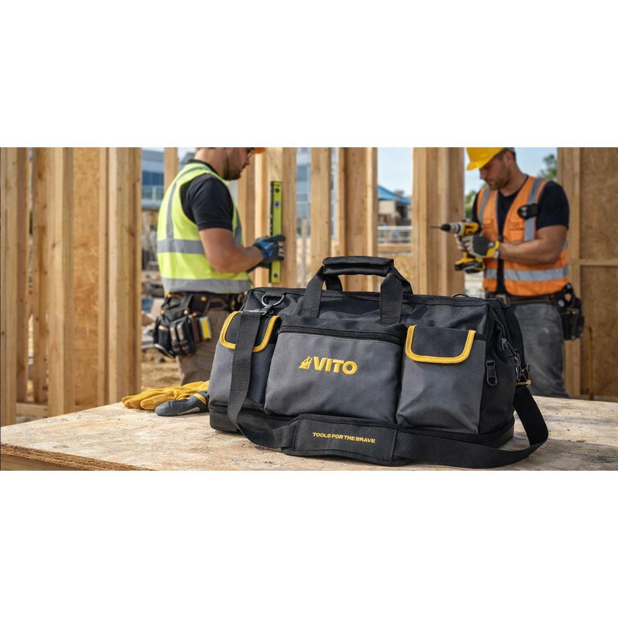 Voir la diapositive 5 : VITO Sac à outils professionnel 35l 8 poches 17 compartiments charge 25kg base rigide fond étanche bandoulière confort vito