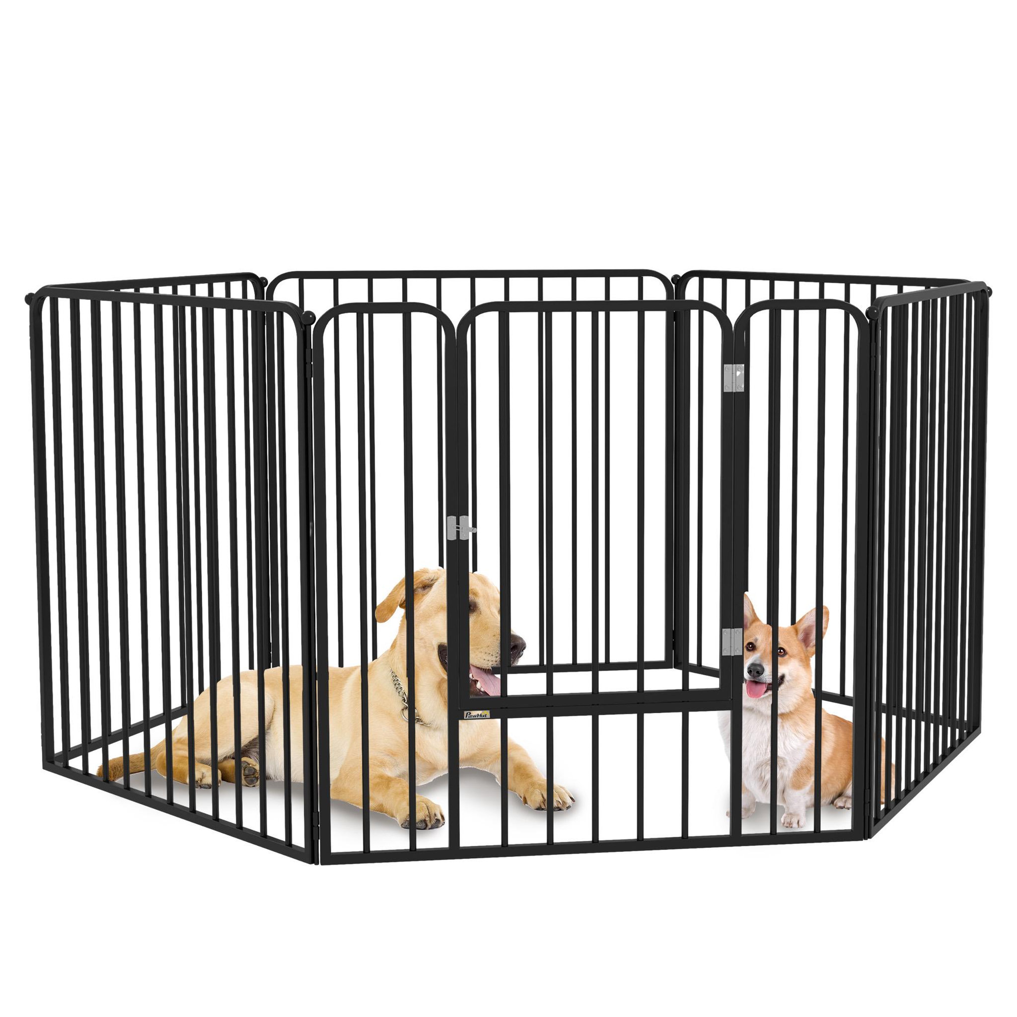 PAWHUT Parc enclos modulable pour chien porte 6 panneaux noir