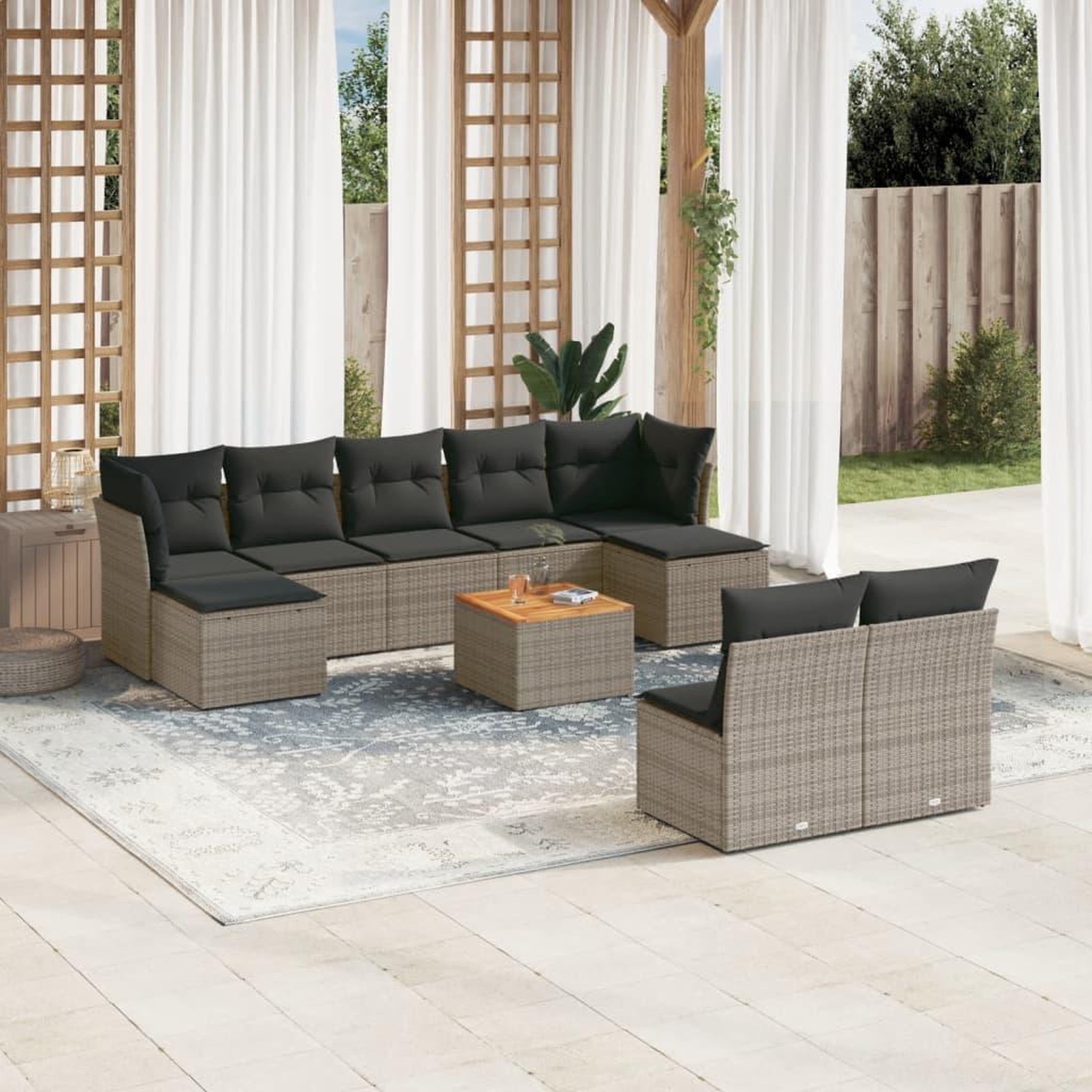 VIDAXL Salon de jardin avec coussins 10 pcs gris resine tressee