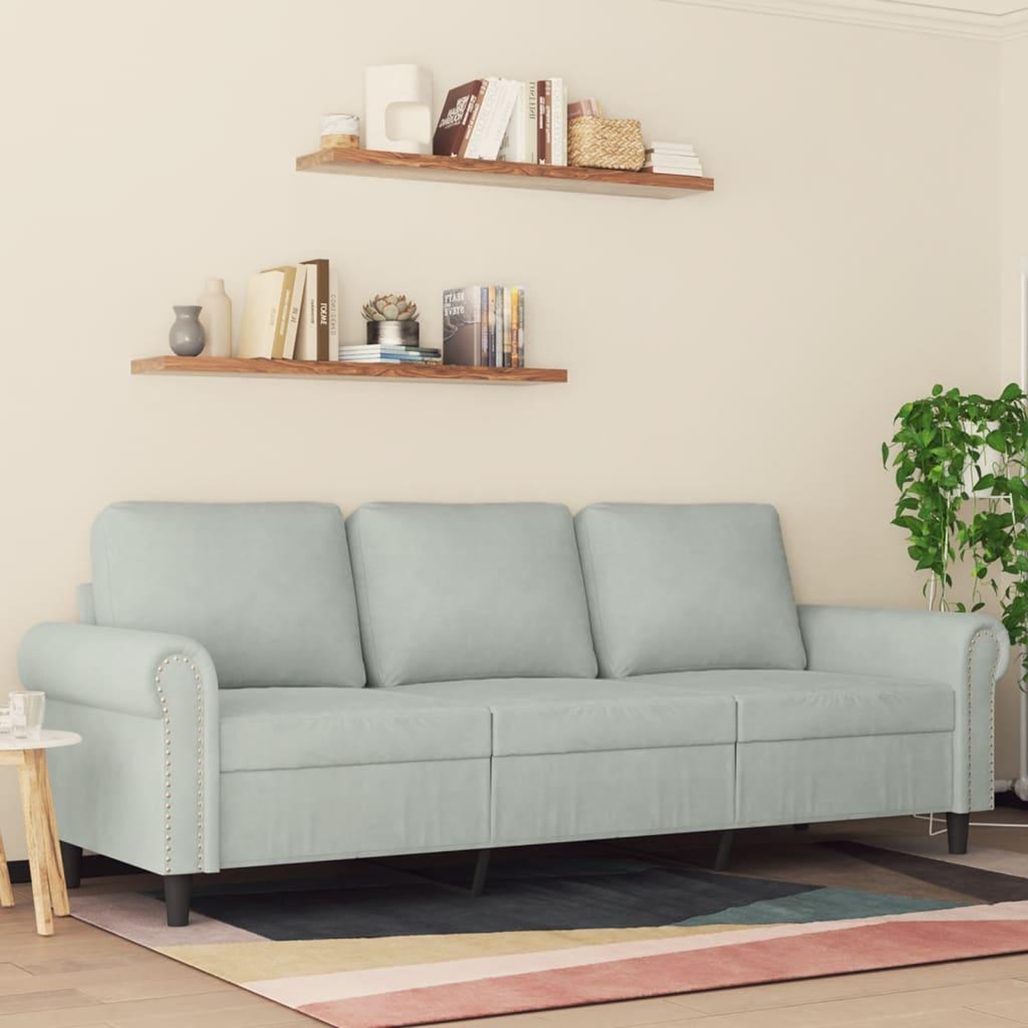 VIDAXL Canape a 3 places Gris clair 180 cm Velours