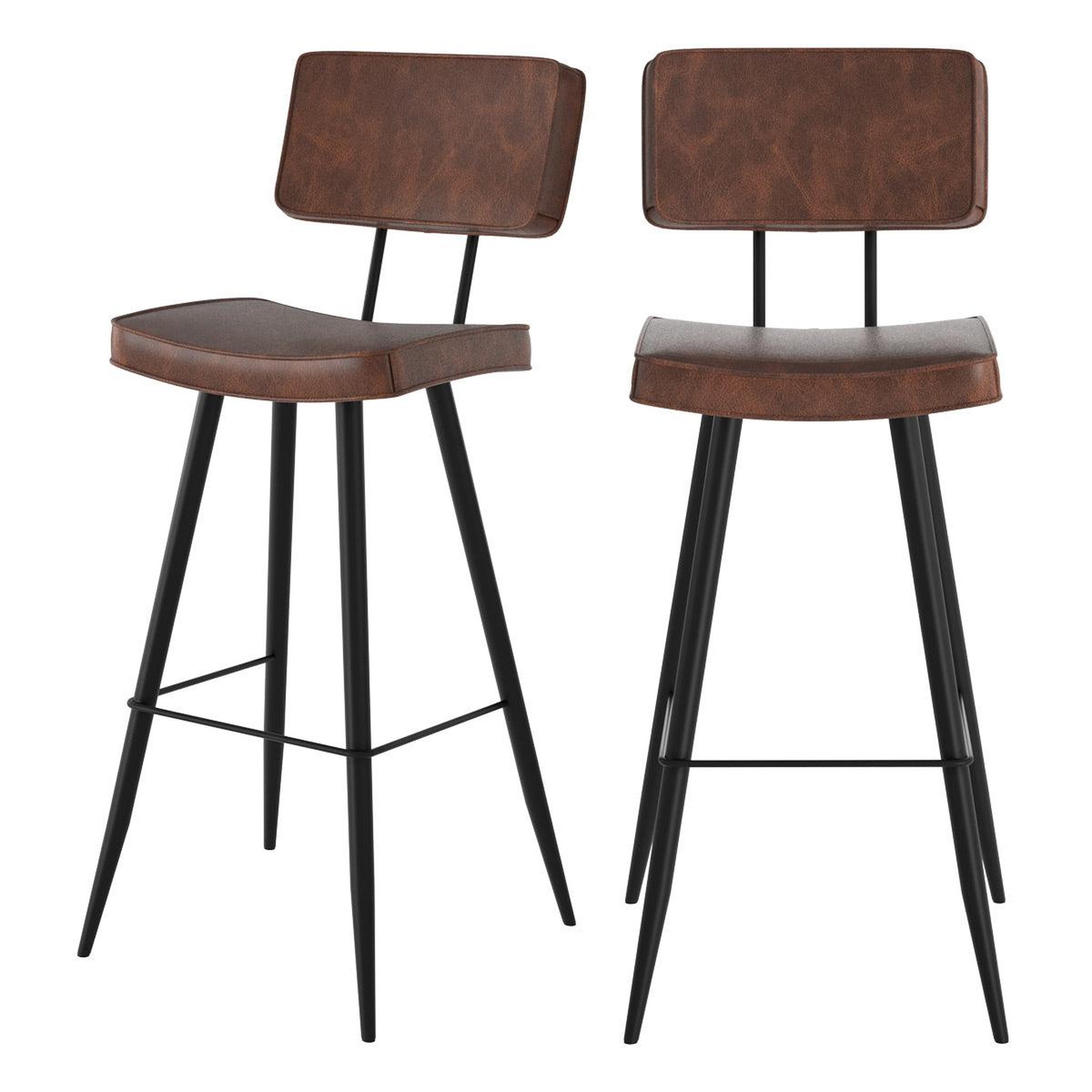 MAISON PAVANE Lot de 2 chaises de bar marron en cuir synthétique 75.5 cm-texas
