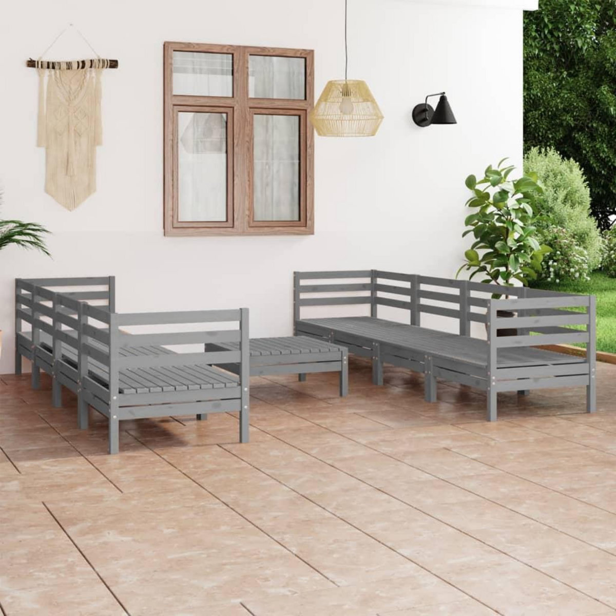 VIDAXL Salon de jardin 9 pcs Gris Bois de pin massif
