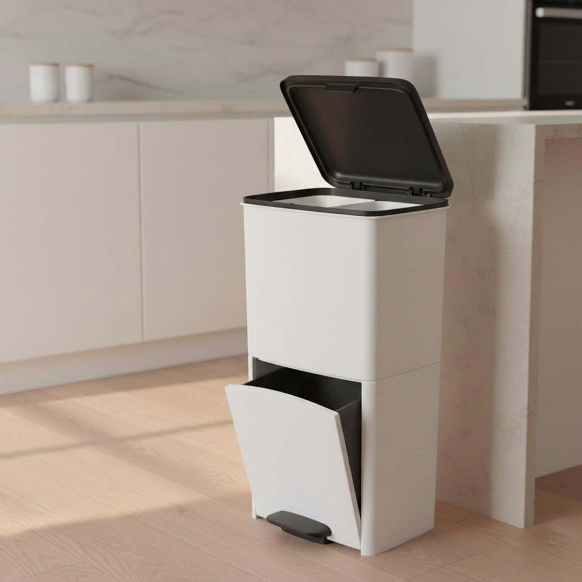 Kitchen move Poubelle de cuisine tri sélectif PICEA Blanc Plastique 70L