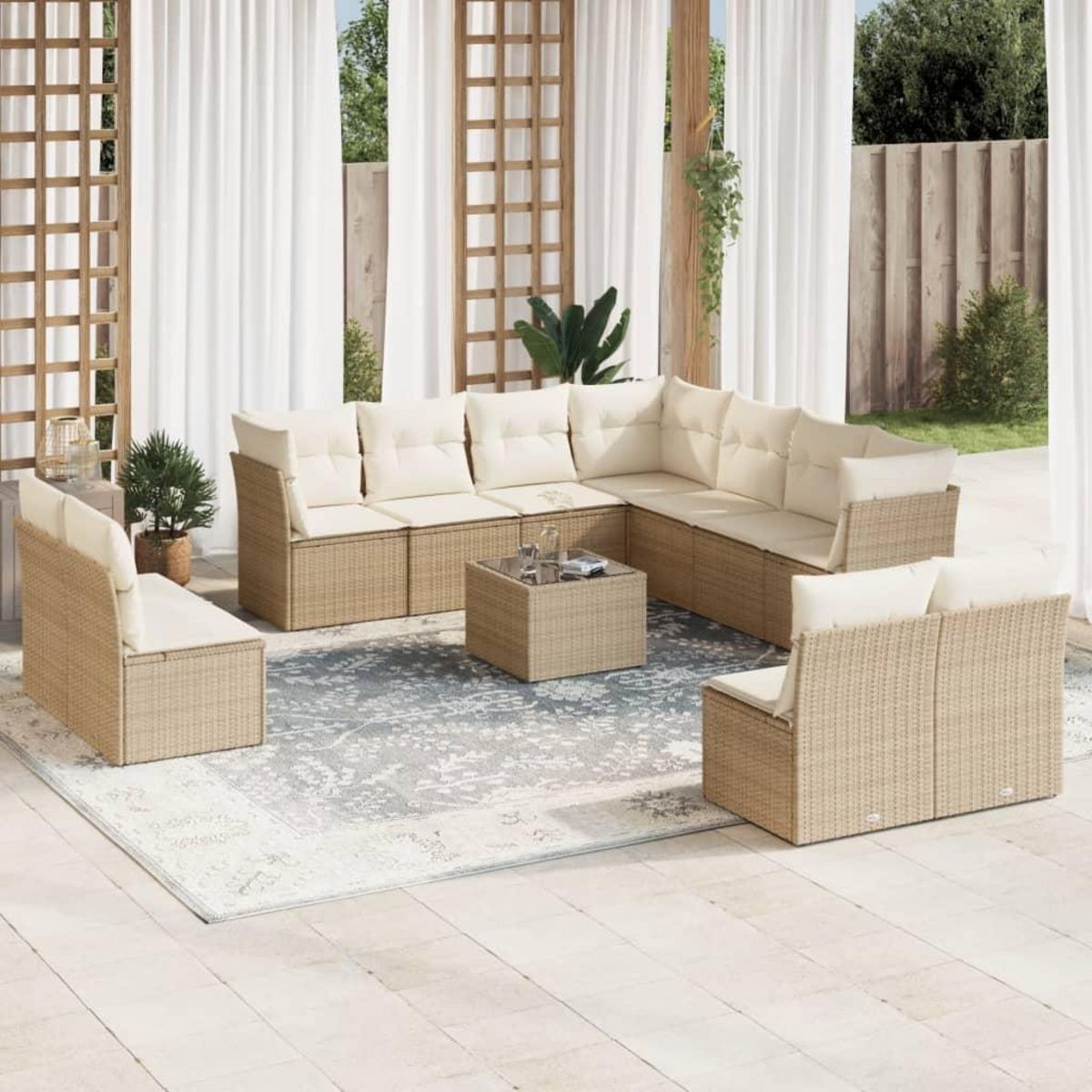 VIDAXL Salon de jardin avec coussins 12 pcs beige resine tressee