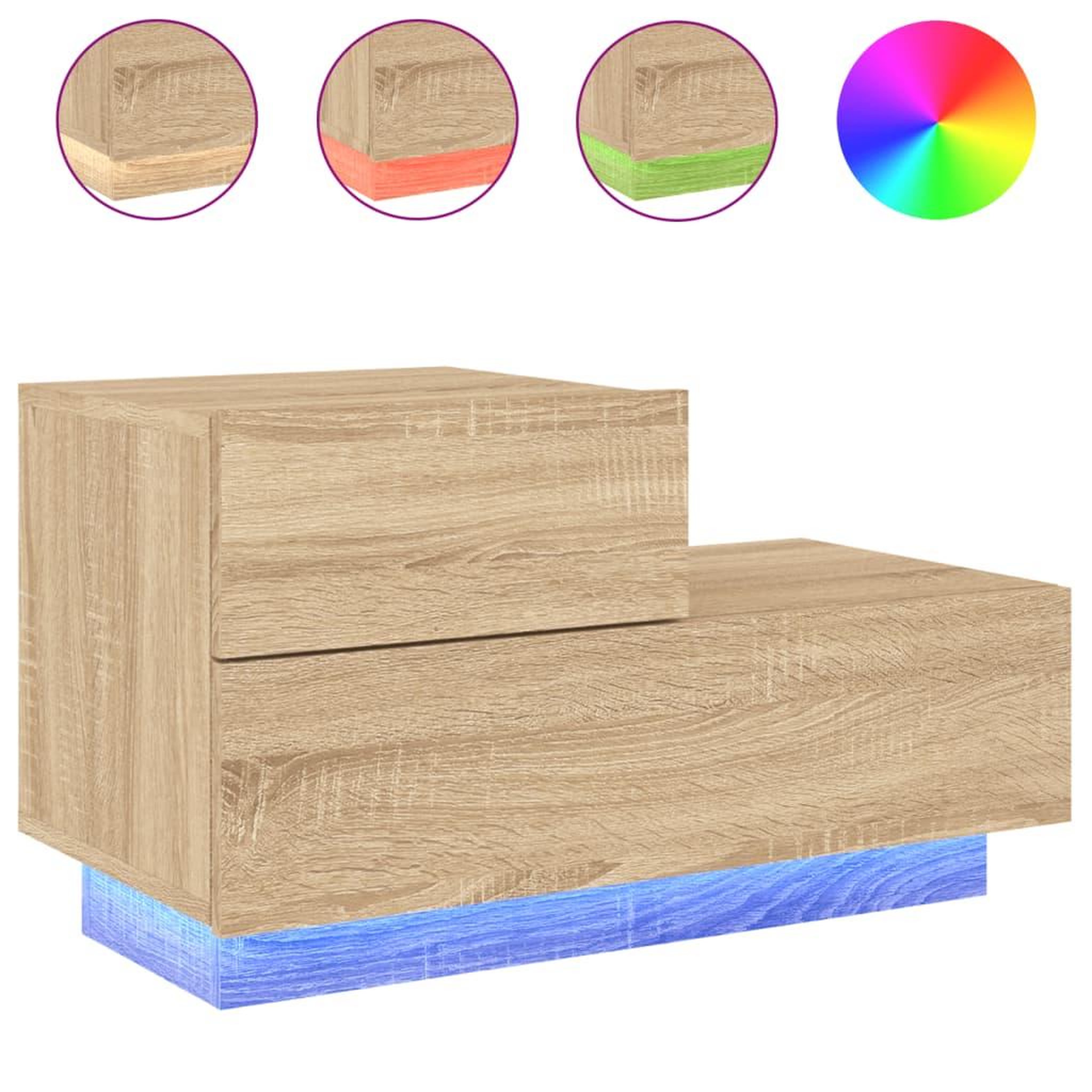 Voir la diapositive 2 : VIDAXL Table de chevet avec lumieres LED chene sonoma 70x36x40,5 cm