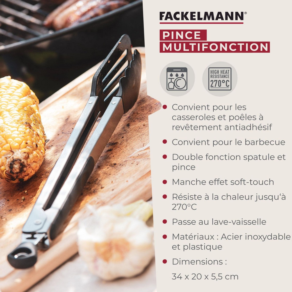 Fackelmann Pince de cuisine double embout 35 cm Fackelmann Penderie