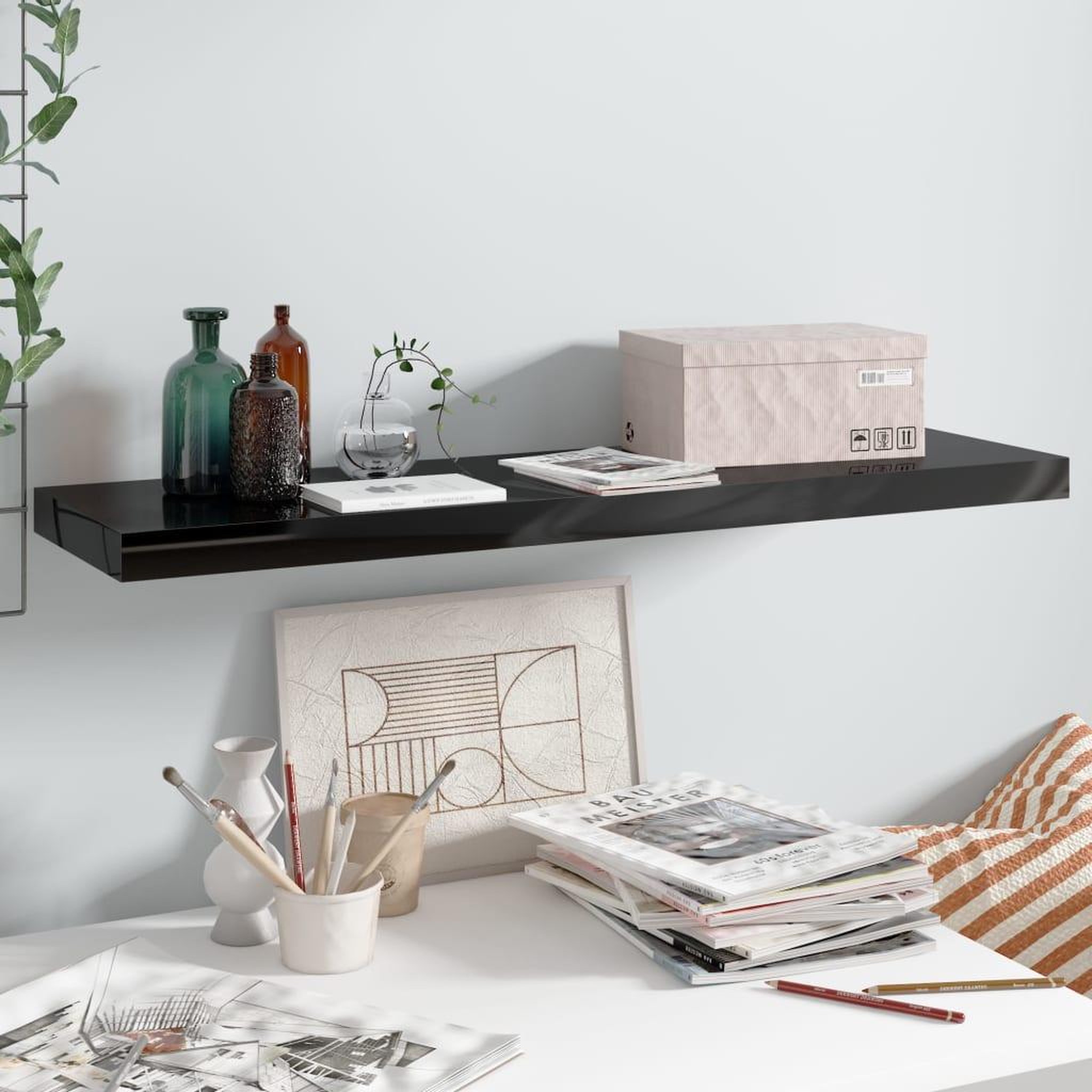 Voir la diapositive 1 : VIDAXL Etagere murale flottante Noir brillant 90x23,5x3,8 cm MDF