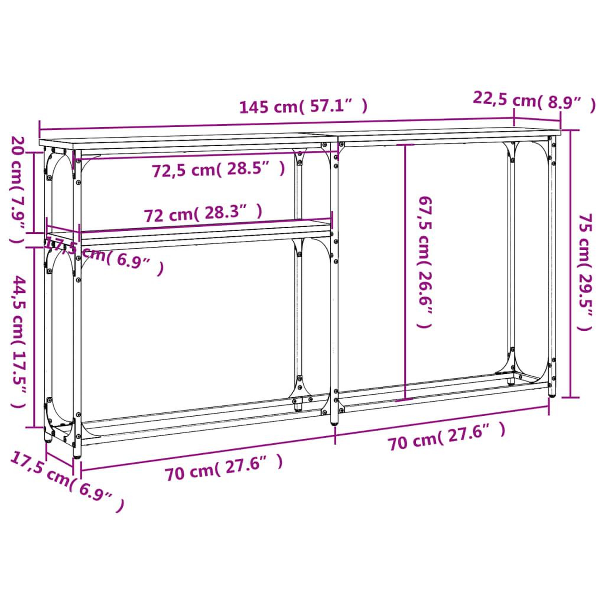 Voir la diapositive 6 : VIDAXL Table console chene fume 145x22,5x75 cm bois d'ingenierie
