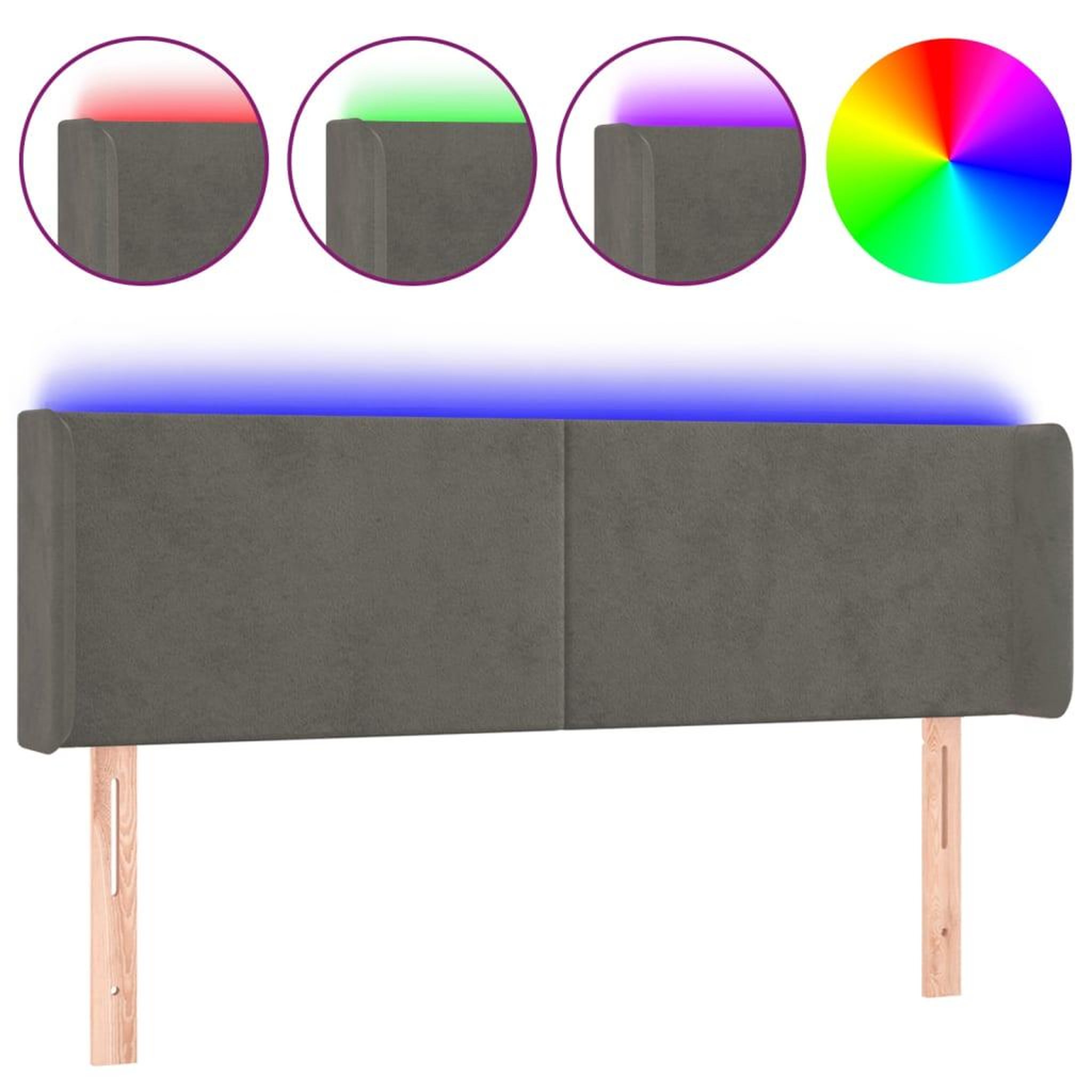 Voir la diapositive 2 : VIDAXL Tete de lit a LED Gris fonce 147x16x78/88 cm Velours