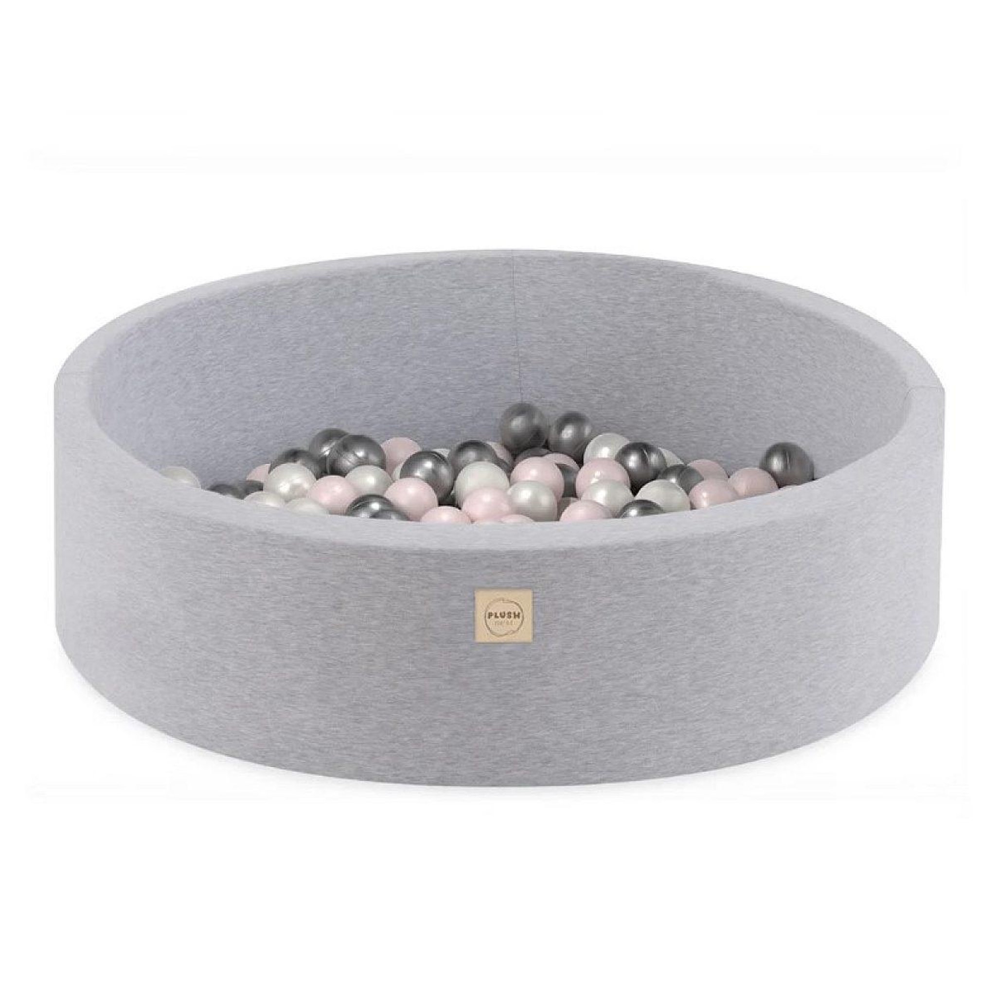 PLUSH NEST Piscine à balles 90x30 coton gris 200 balles rose