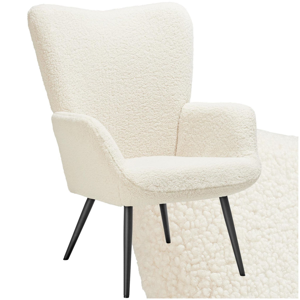 tectake Fauteuil rembourré Bouclé crème/noir