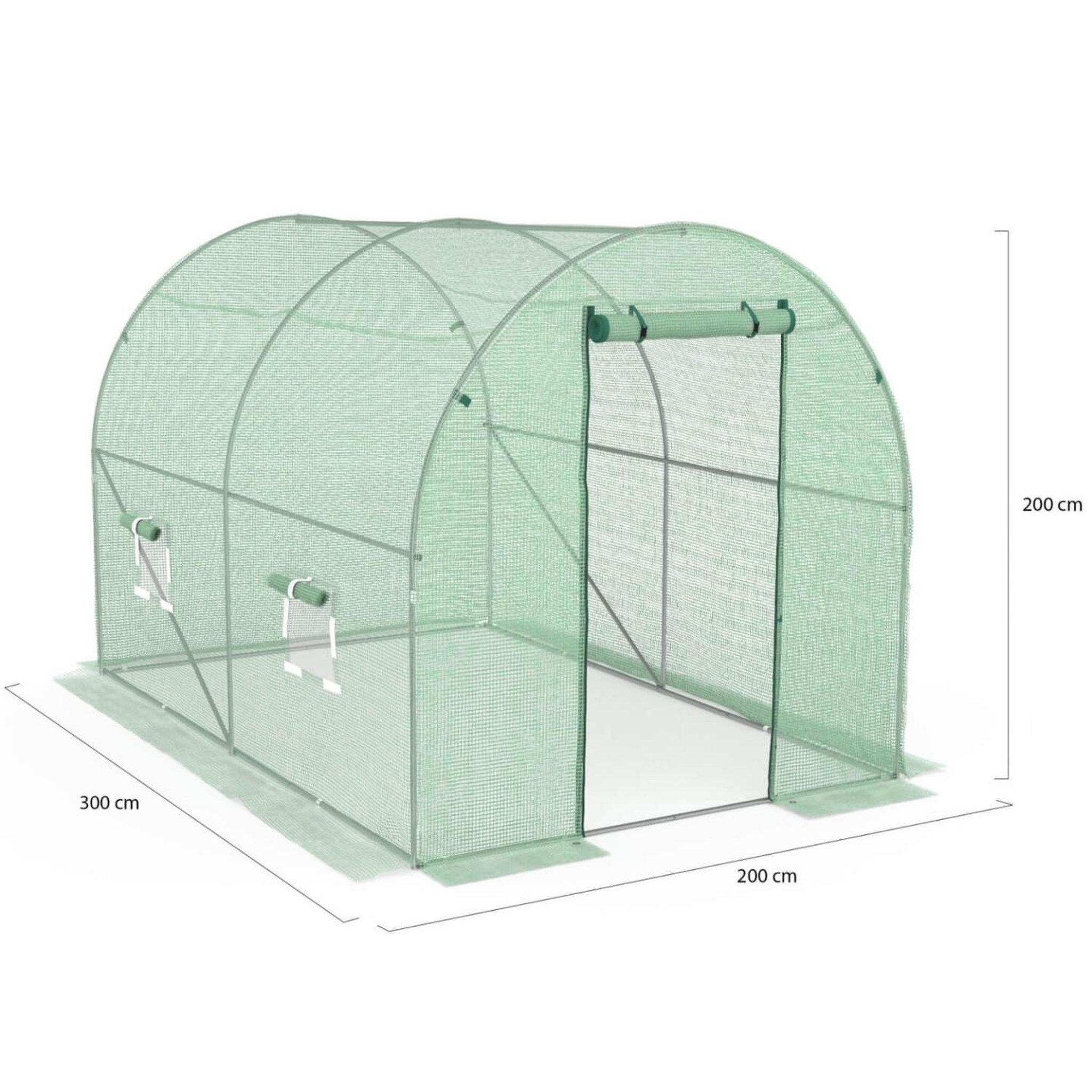 Voir la diapositive 6 : ID MARKET Serre de jardin tunnel 6m² 3 x 2 x 2 m acier galvanisé + bâche anti-uv avec porte et fenêtres roma verte