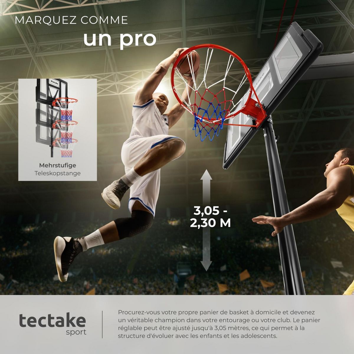 tectake Panier de basket avec ballon et pompe inclus noir