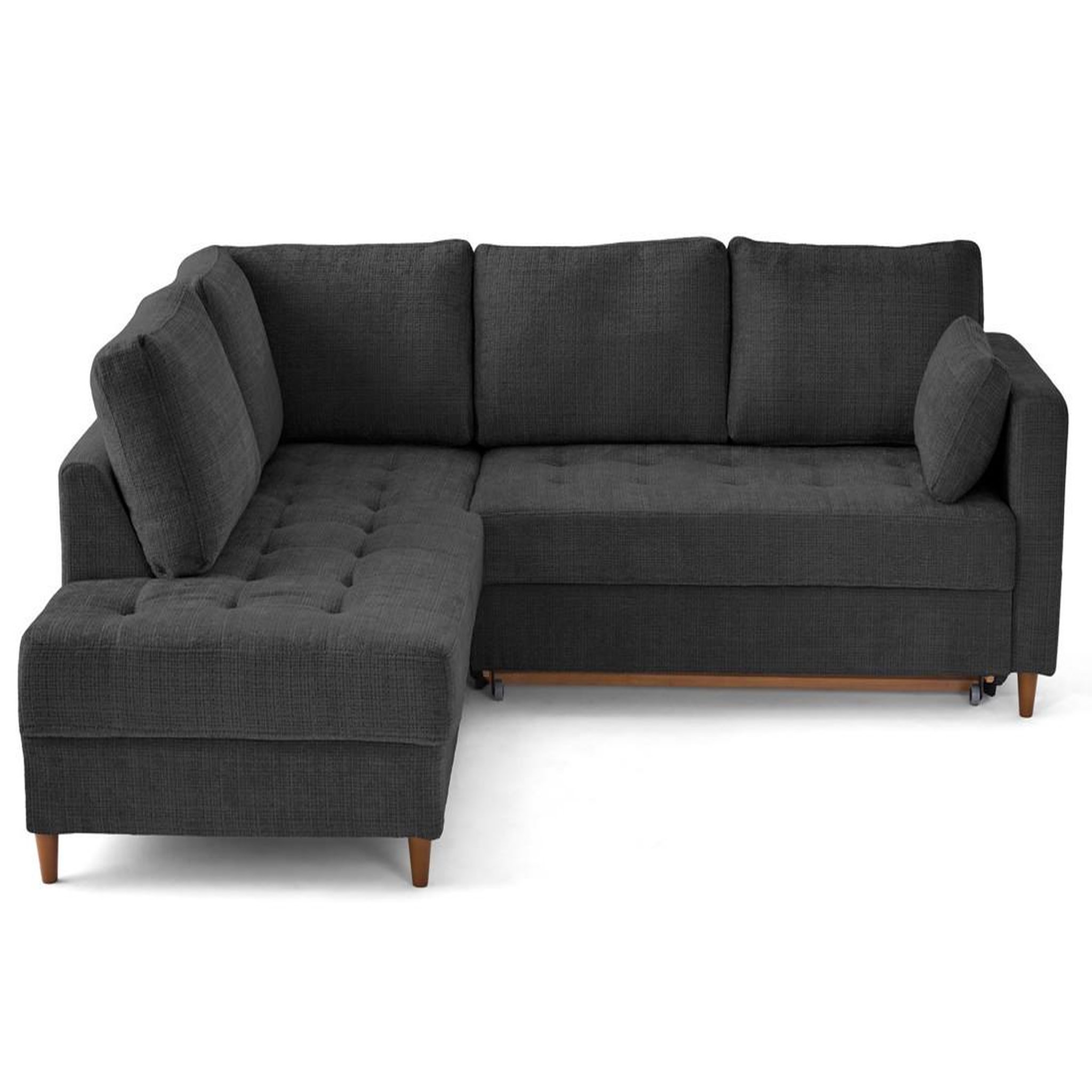 Voir la diapositive 1 : BEST MOBILIER Anna - canapé d'angle gauche 5 places convertible en velours texturé