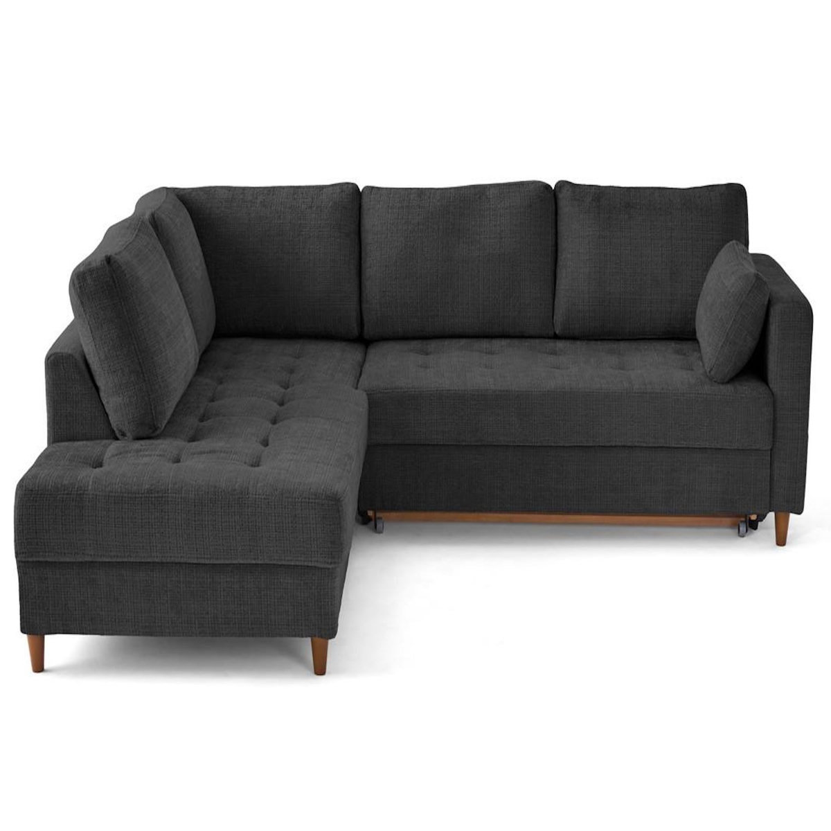 LISA DESIGN Anna - canapé d'angle gauche 5 places convertible en velours texturé