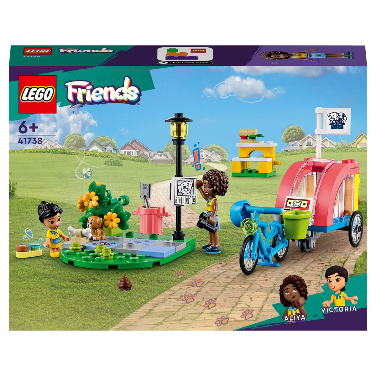 LEGO Friends 41738 Le vélo de sauvetage canin, Jouet Enfants 6 Ans, Jeu d'Animaux avec Figurine de Chiot et 2 Mini-Poupées