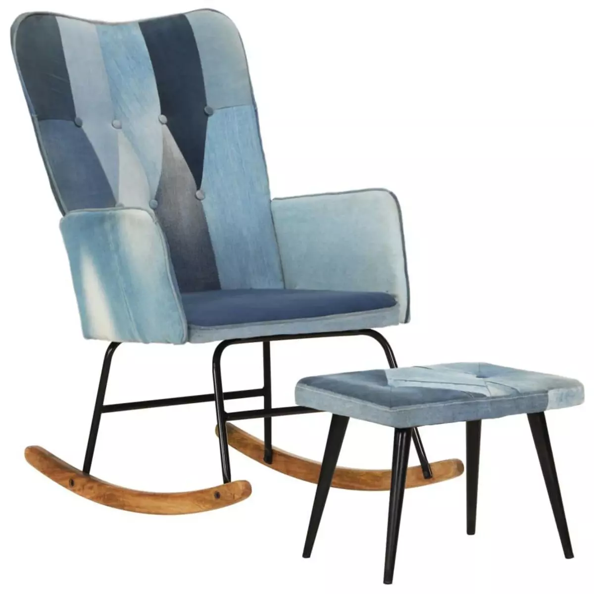 VIDAXL Chaise a bascule avec repose-pied Denim Bleu Toile patchwork