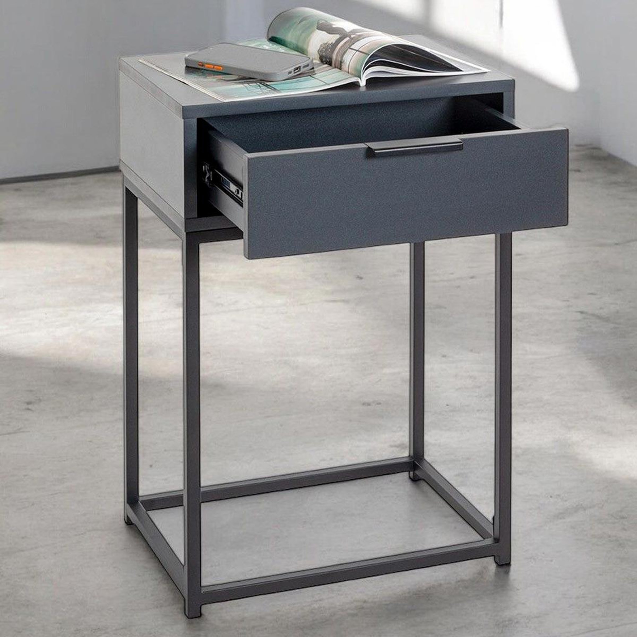 Voir la diapositive 4 : Paris Prix Table de chevet 1 tiroir  maluma  60cm anthracite & noir