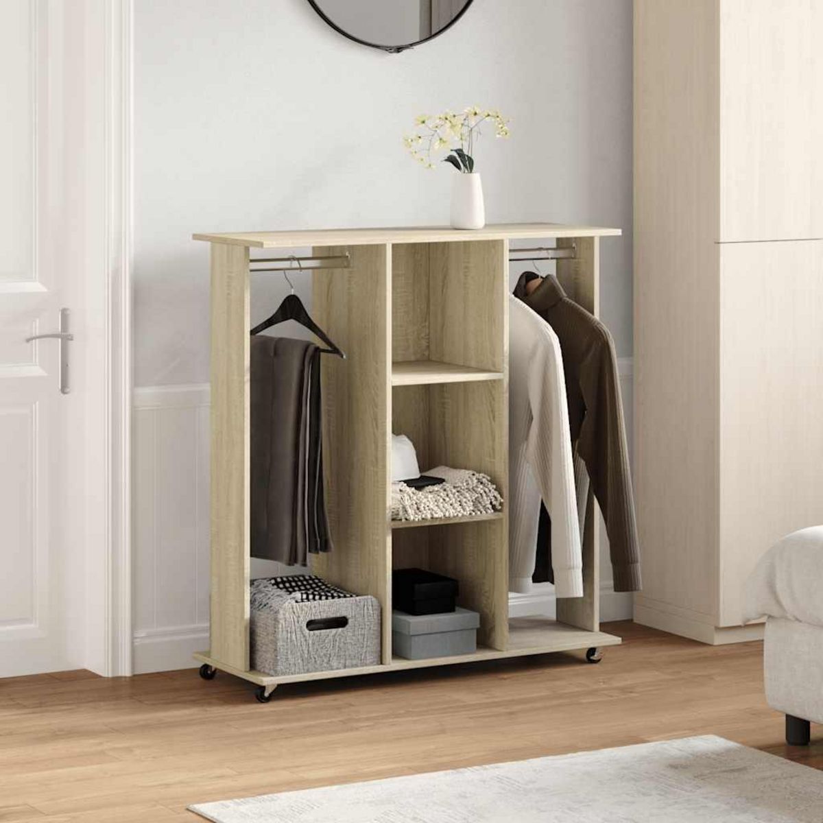 VIDAXL Garde-robe avec roues chene sonoma 102x38x110cm bois ingenierie