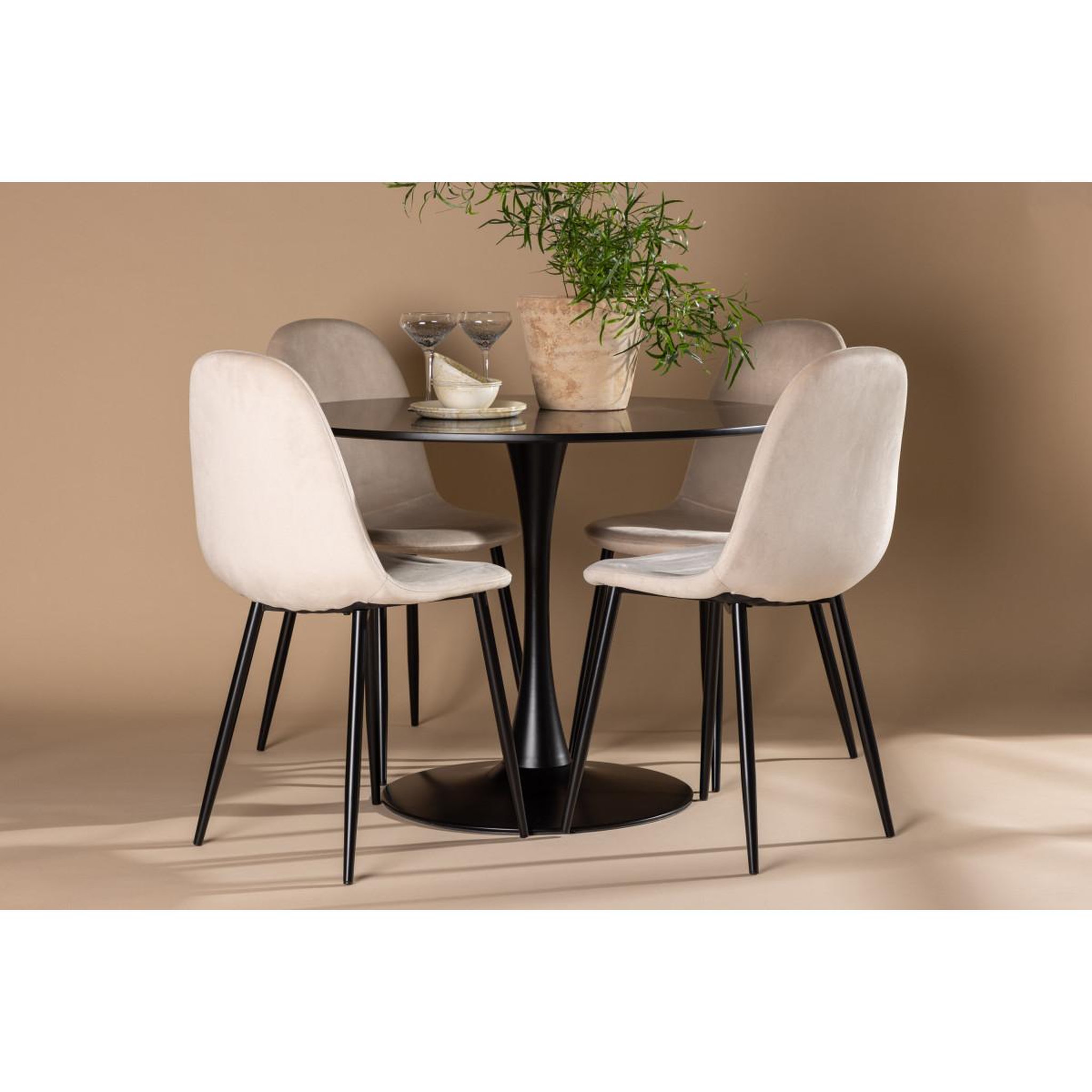 Voir la diapositive 4 : Paris Prix Ensemble table à manger & 4 chaises  glade & polar  100cm noir & beige