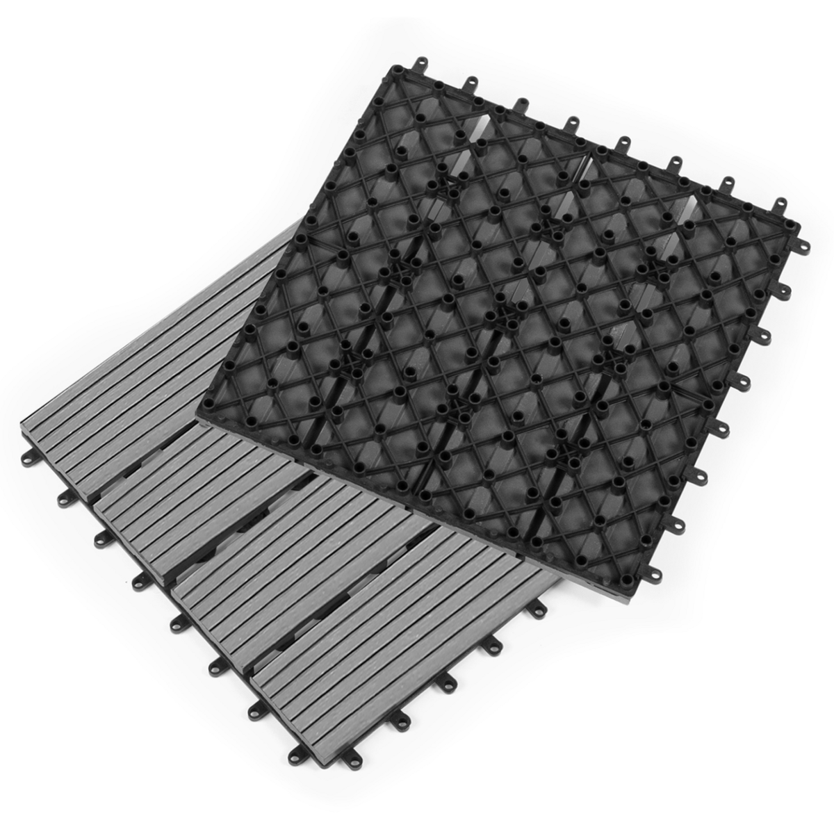 ID MARKET Lot de 5 dalles de terrasse WODHY clipsables bois composite gris 30 x 30 cm