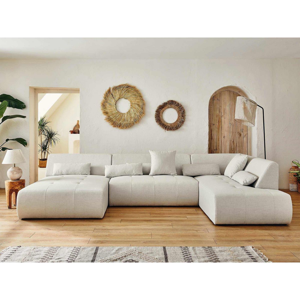 LISA DESIGN Onyx - canapé panoramique d'angle droit 7 places - en tissu