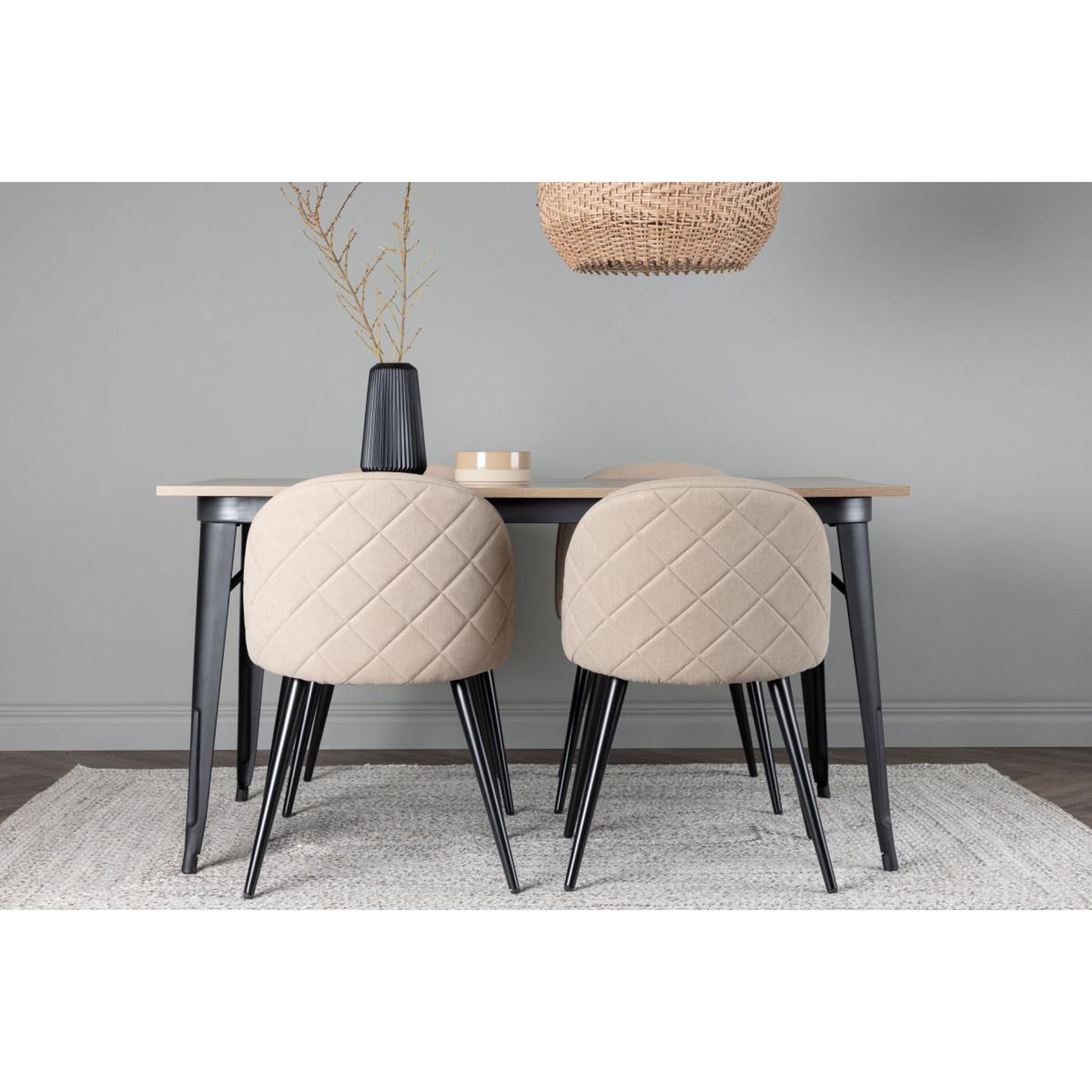 Voir la diapositive 6 : Paris Prix Ensemble table à manger & 4 chaises  tempe & velvet  140cm naturel & beige
