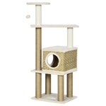 PAWHUT Arbre à chat style cosy chic griffoirs sisal naturel niche plateformes corde jeu boule peluche courte cordes d'algues tressées