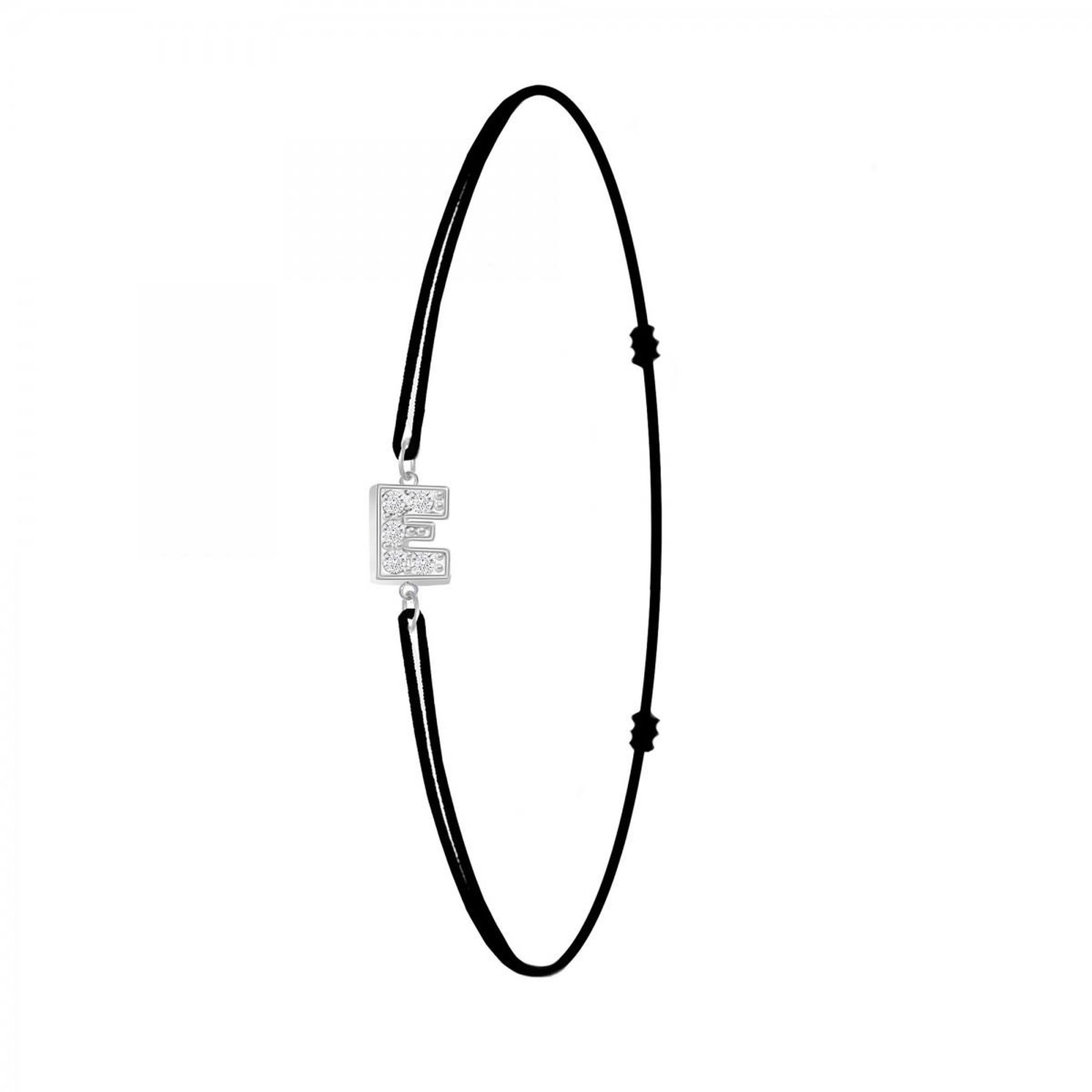 SC CRYSTAL Bracelet lettre E élastique noir SC Crystal orné de Cristaux scintillants