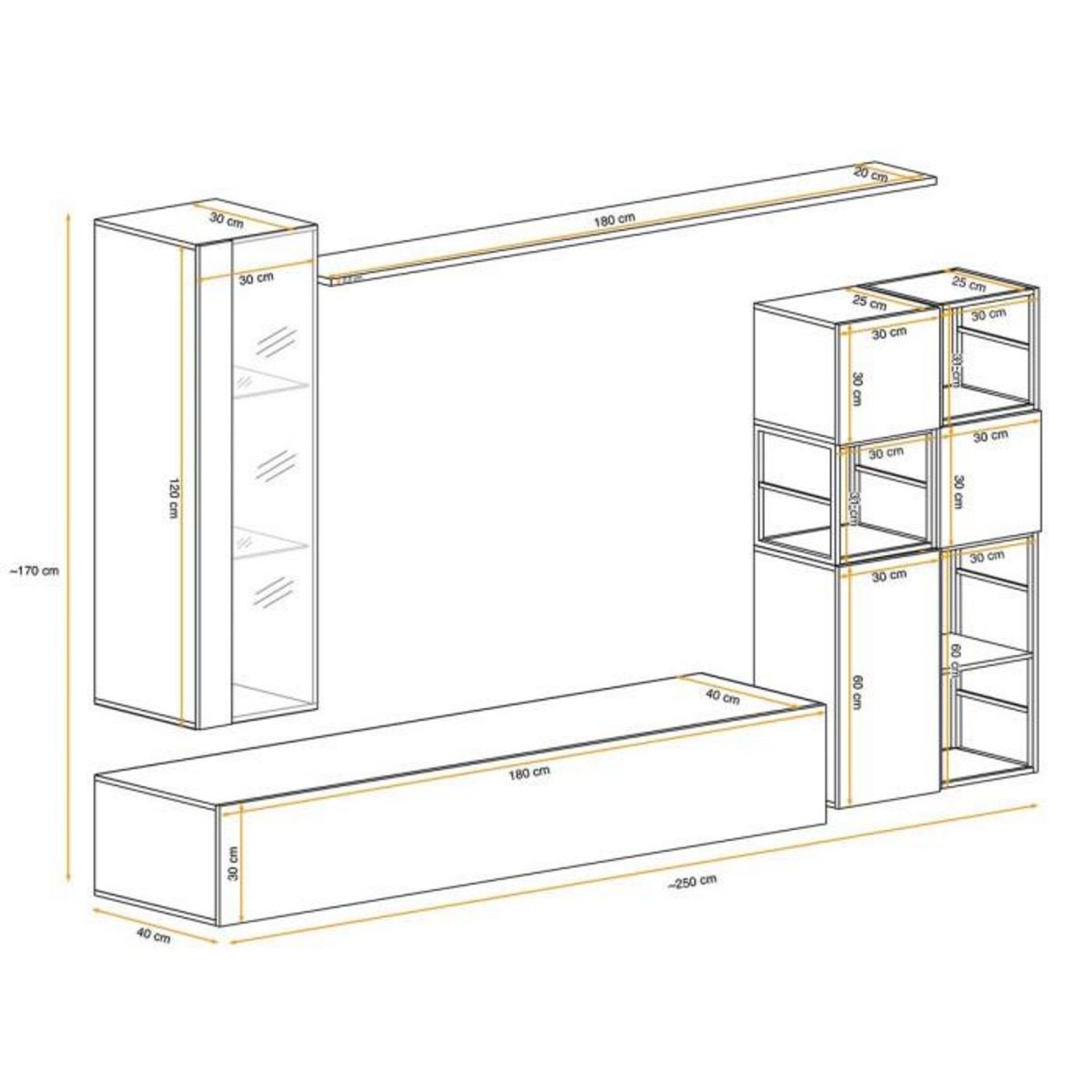 Paris Prix Ensemble Meuble TV Design  Switch II  250cm Blanc & Noir