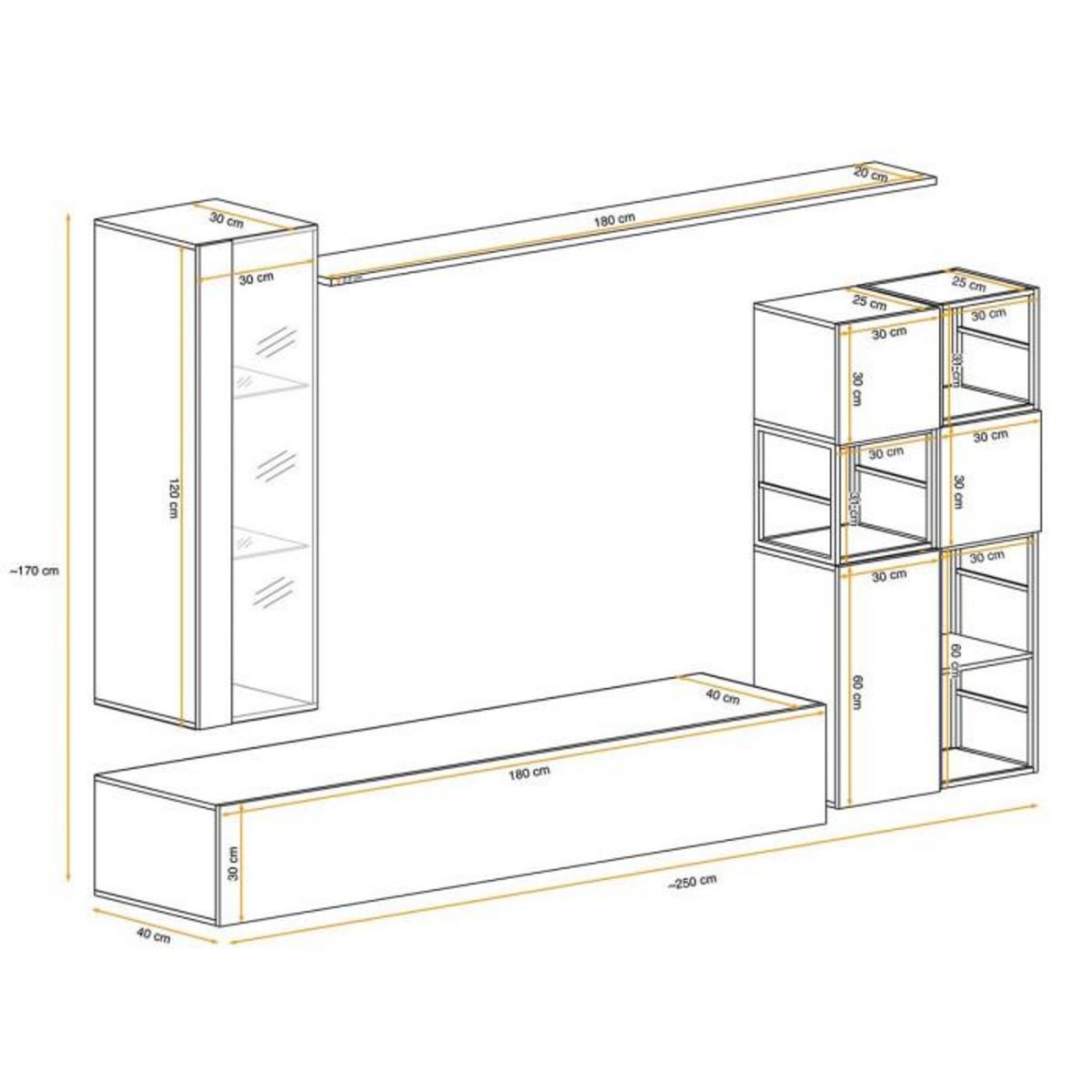 Paris Prix Ensemble Meuble TV Design  Switch II  250cm Blanc & Noir