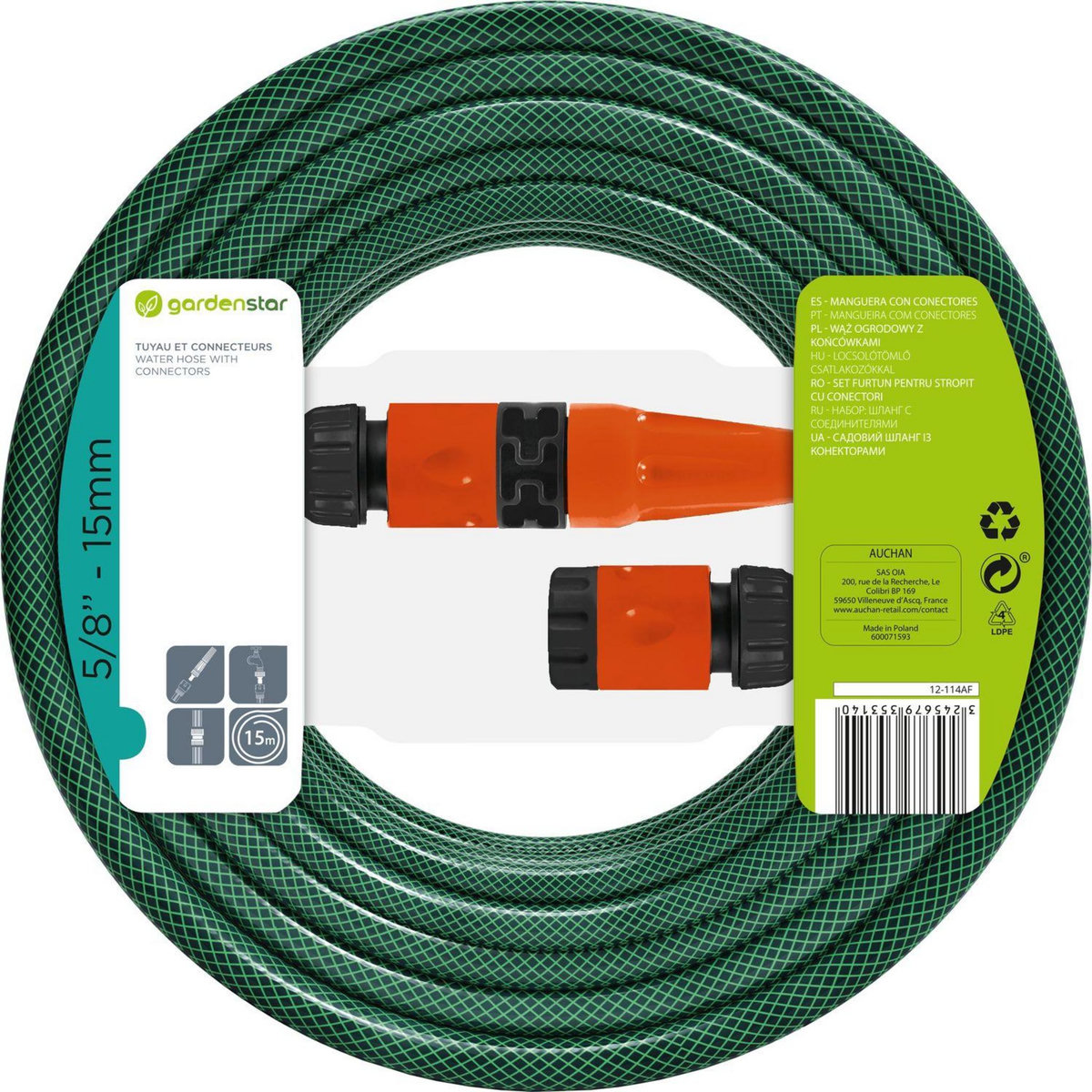 GARDENSTAR Kit complet arrosage avec tuyau - D15mm - Vert