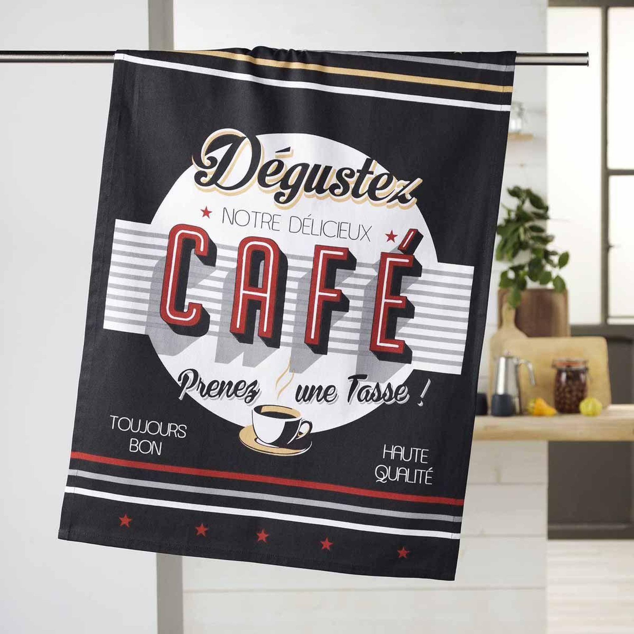 Voir la diapositive 2 : Douceur d'Intérieur Torchon de cuisine  dégustez  50x70cm noir & or