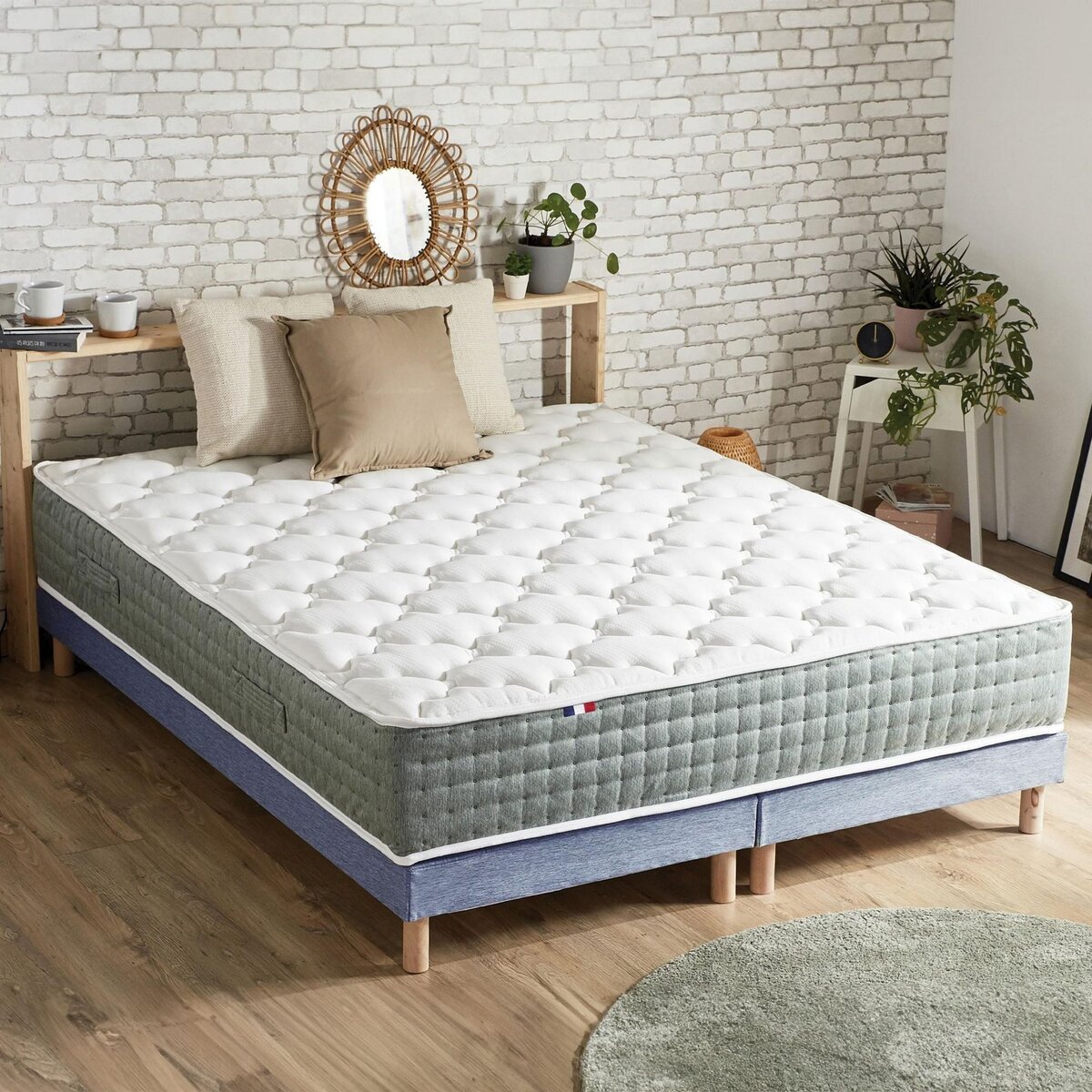 IDLITERIE Ensemble + matelas Ressort 7 zones Face Hiver/Eté différente HYGGE Fabriqué en France