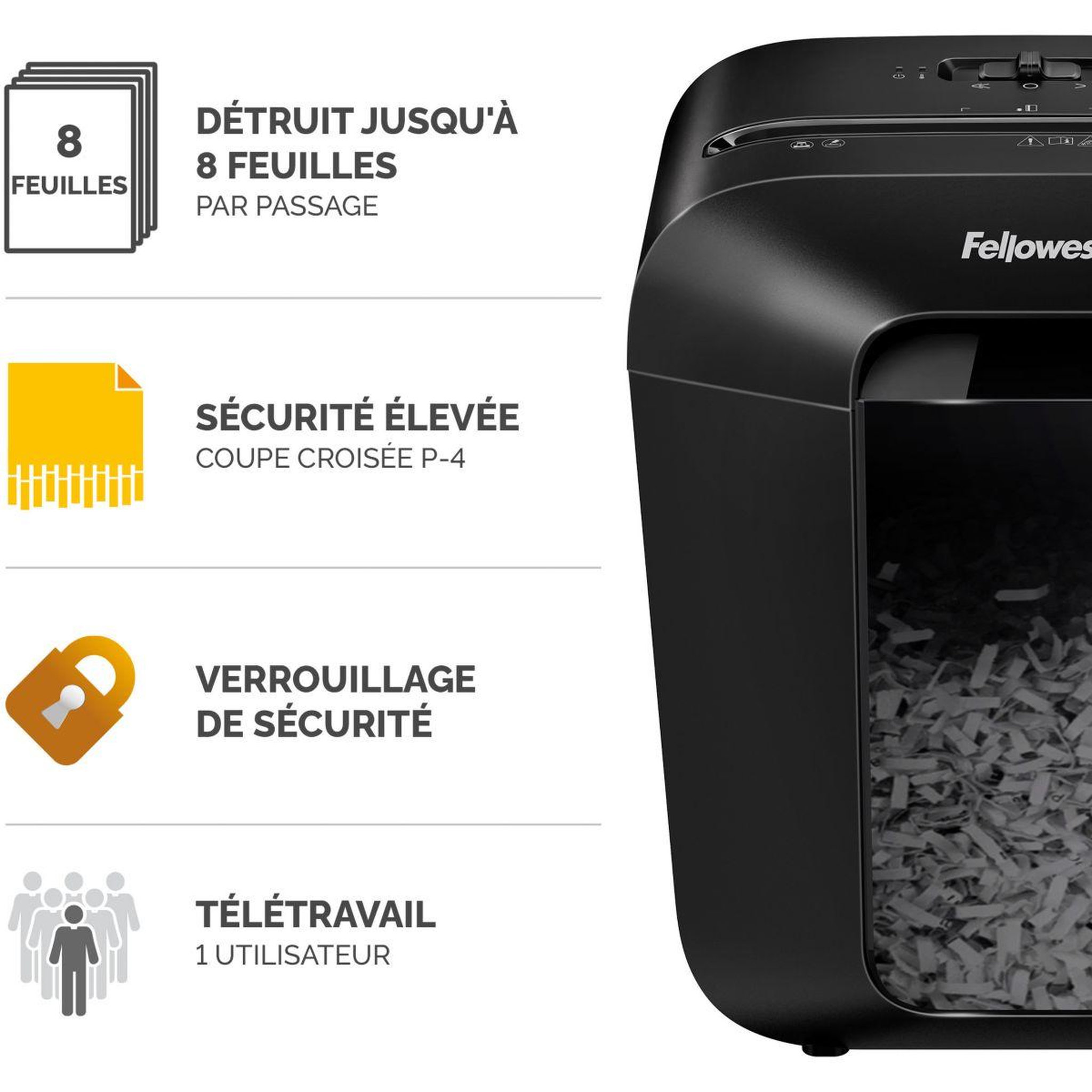 Voir la diapositive 2 : Fellowes Destructeur MICROSHRED LX45 NOIR